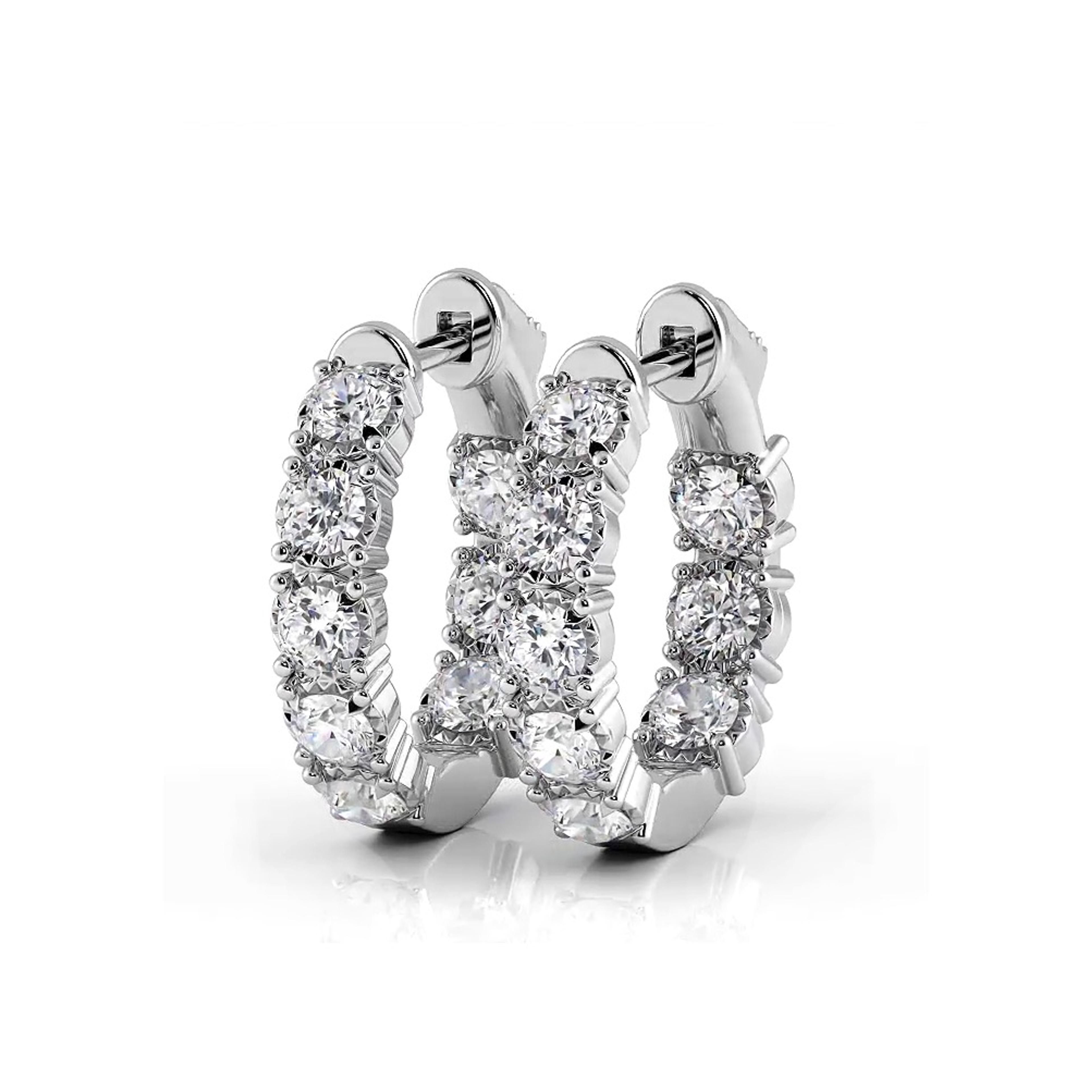 1.0 ctw. Diamond Hoop Earrings Crown  Style Setting