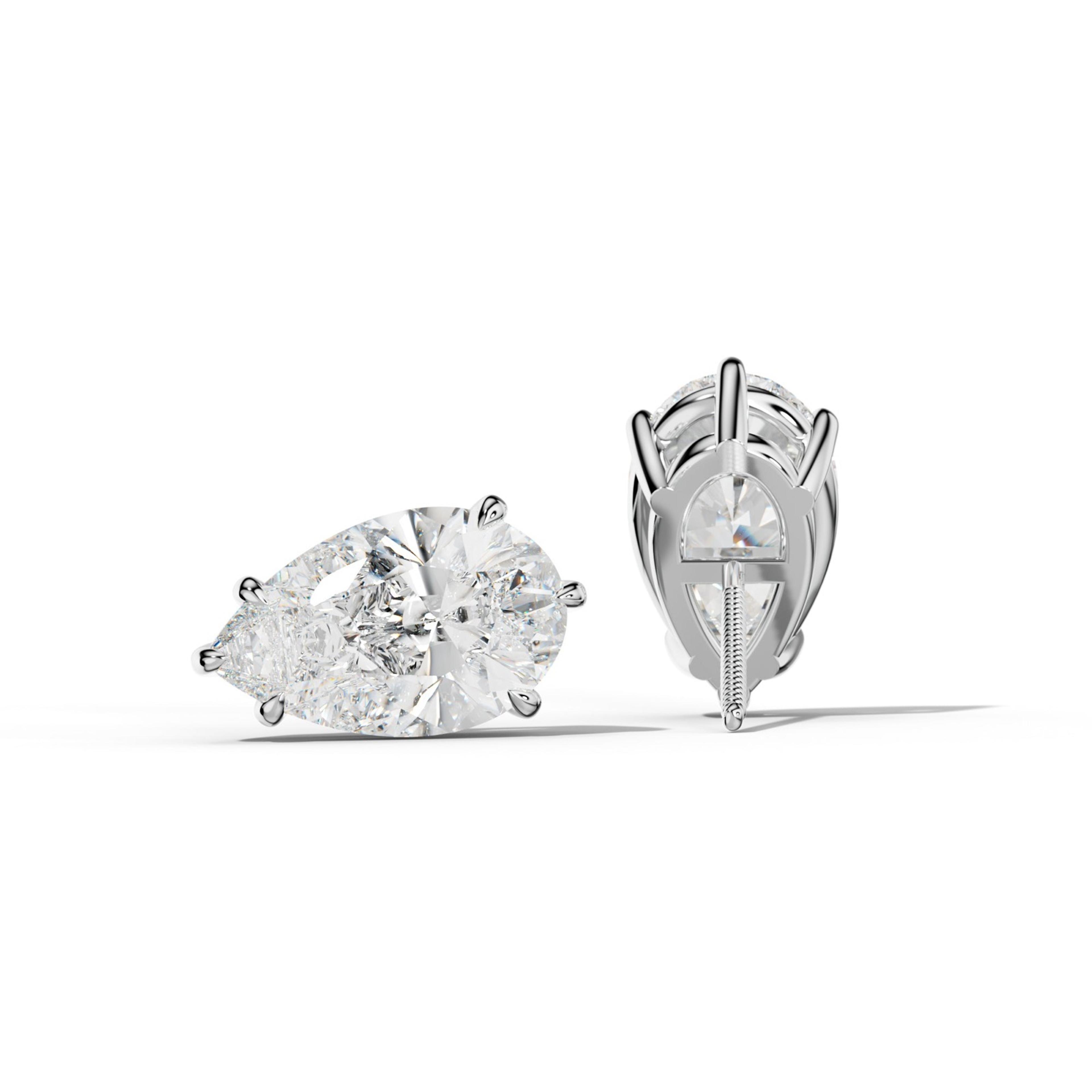 Pear Shape Diamond Stud Earrings With Six Prongs
