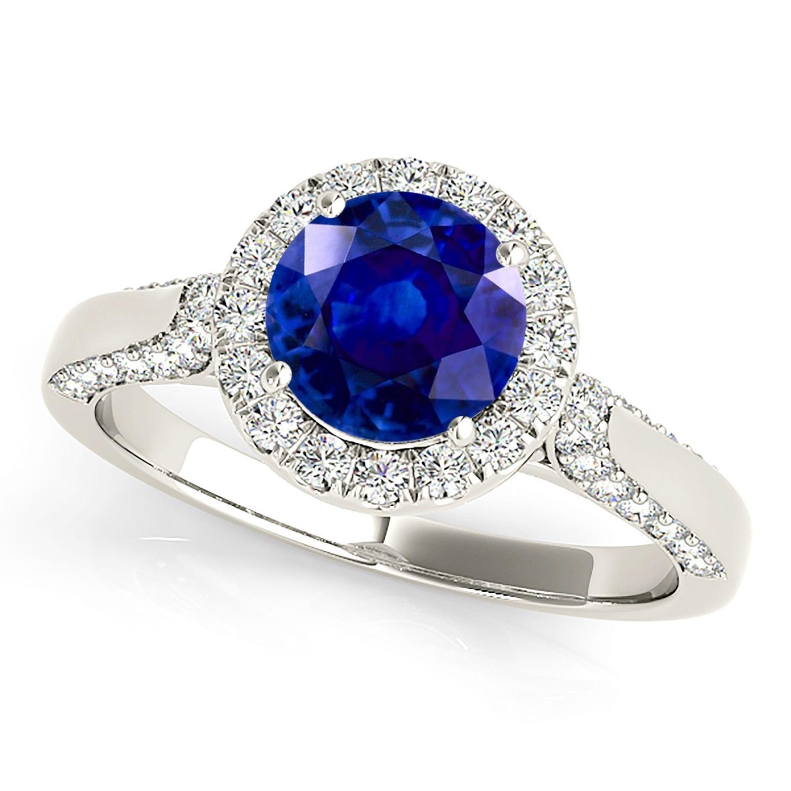 1.80 ct. Genuine Blue Sapphire Halo Engagement Ring With 0.55 ctw. Side And Accent Diamonds-VIRABYANI