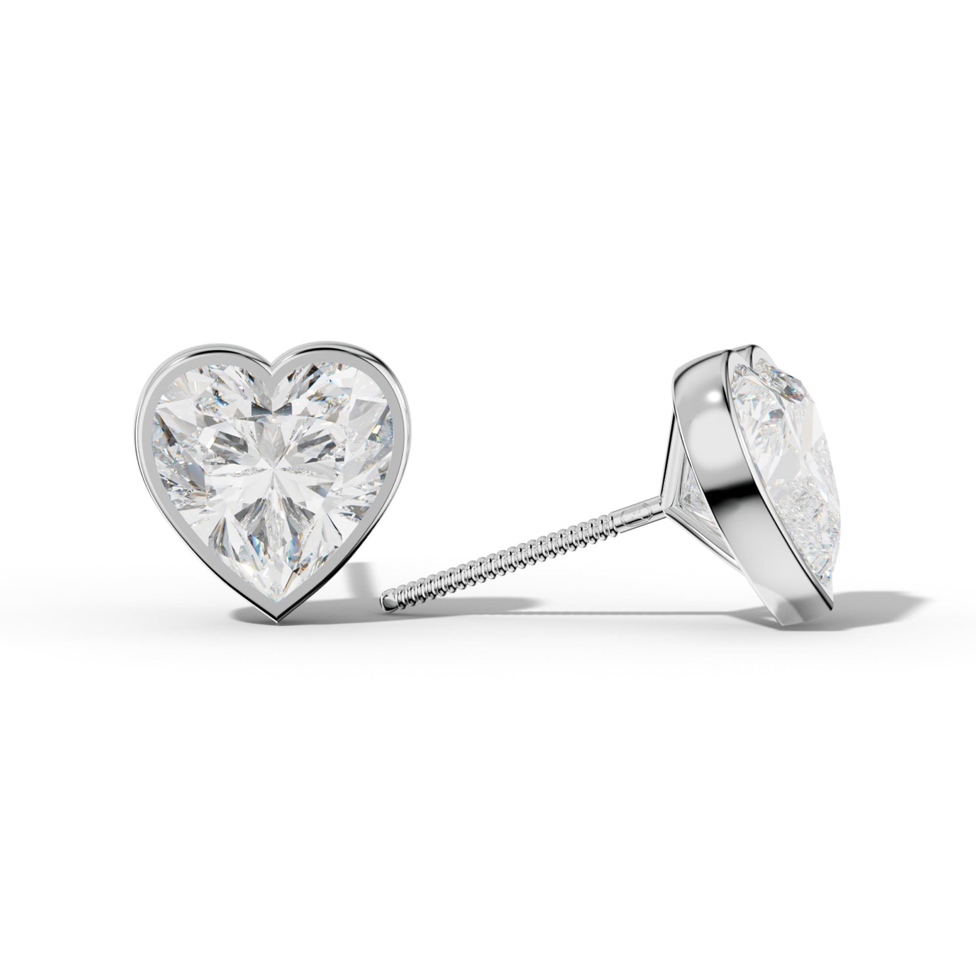 Heart Diamond Stud Earrings With Martini Bezel Set