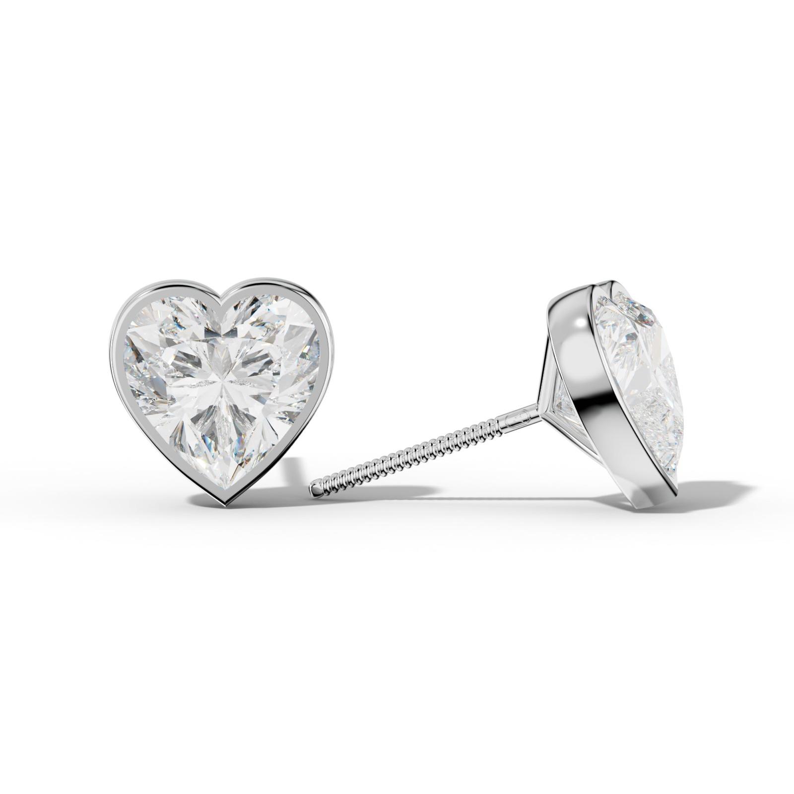 Heart Diamond Stud Earrings With Martini Bezel Set
