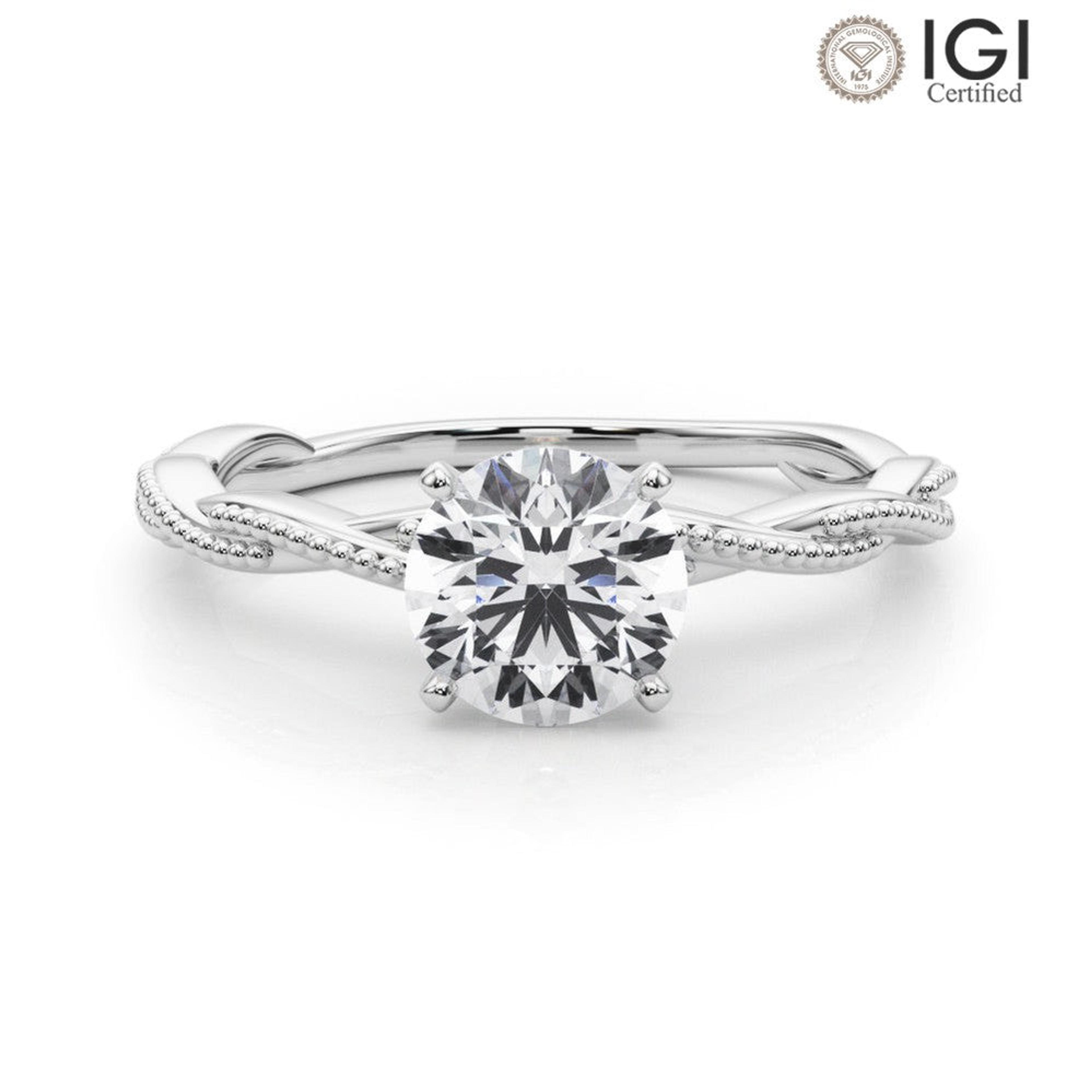 Anastasia Twisted Vine Round Lab Grown Diamond Solitaire Engagement Ring IGI Certified