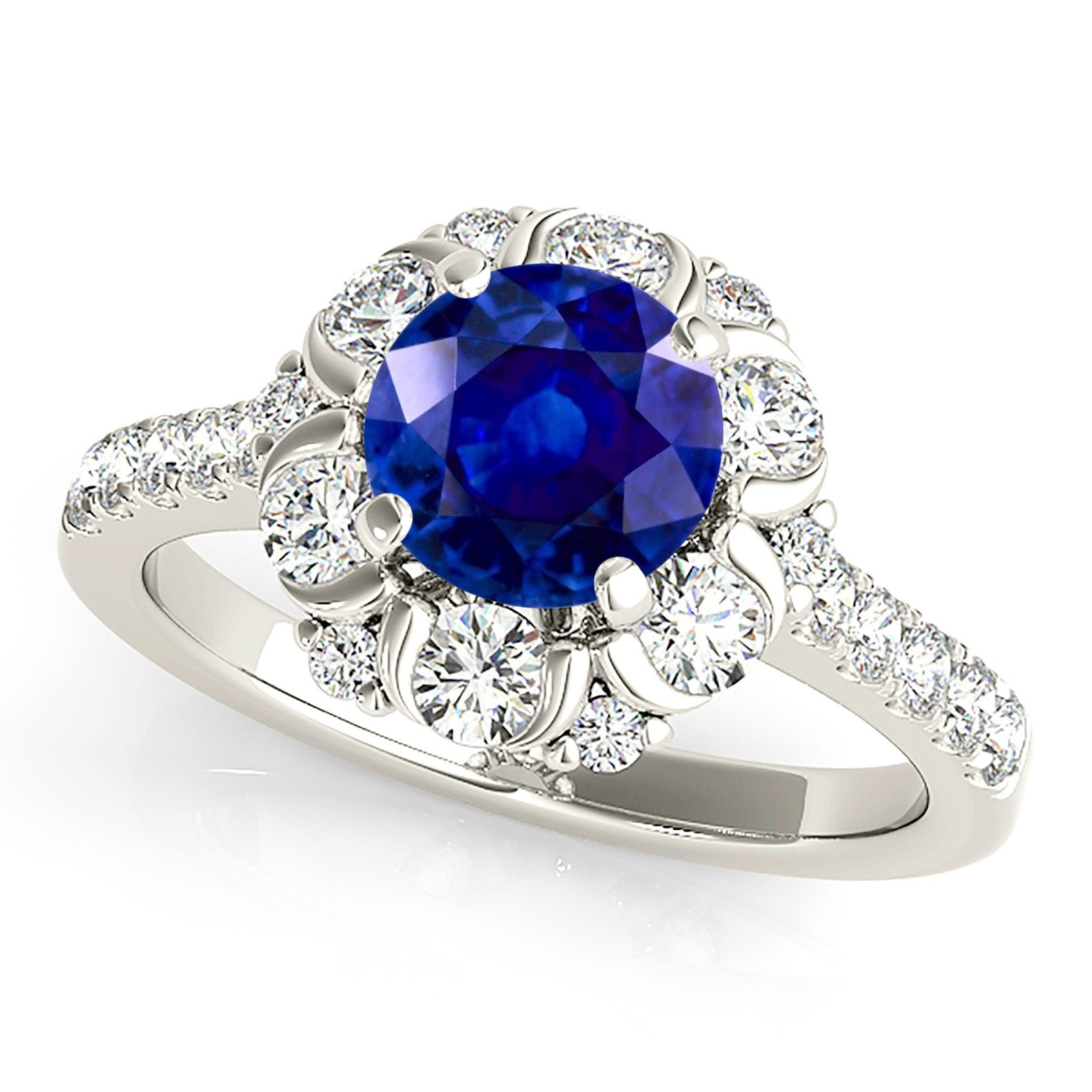 1.35 ct. Genuine Blue Sapphire Ring  Floral Halo Style