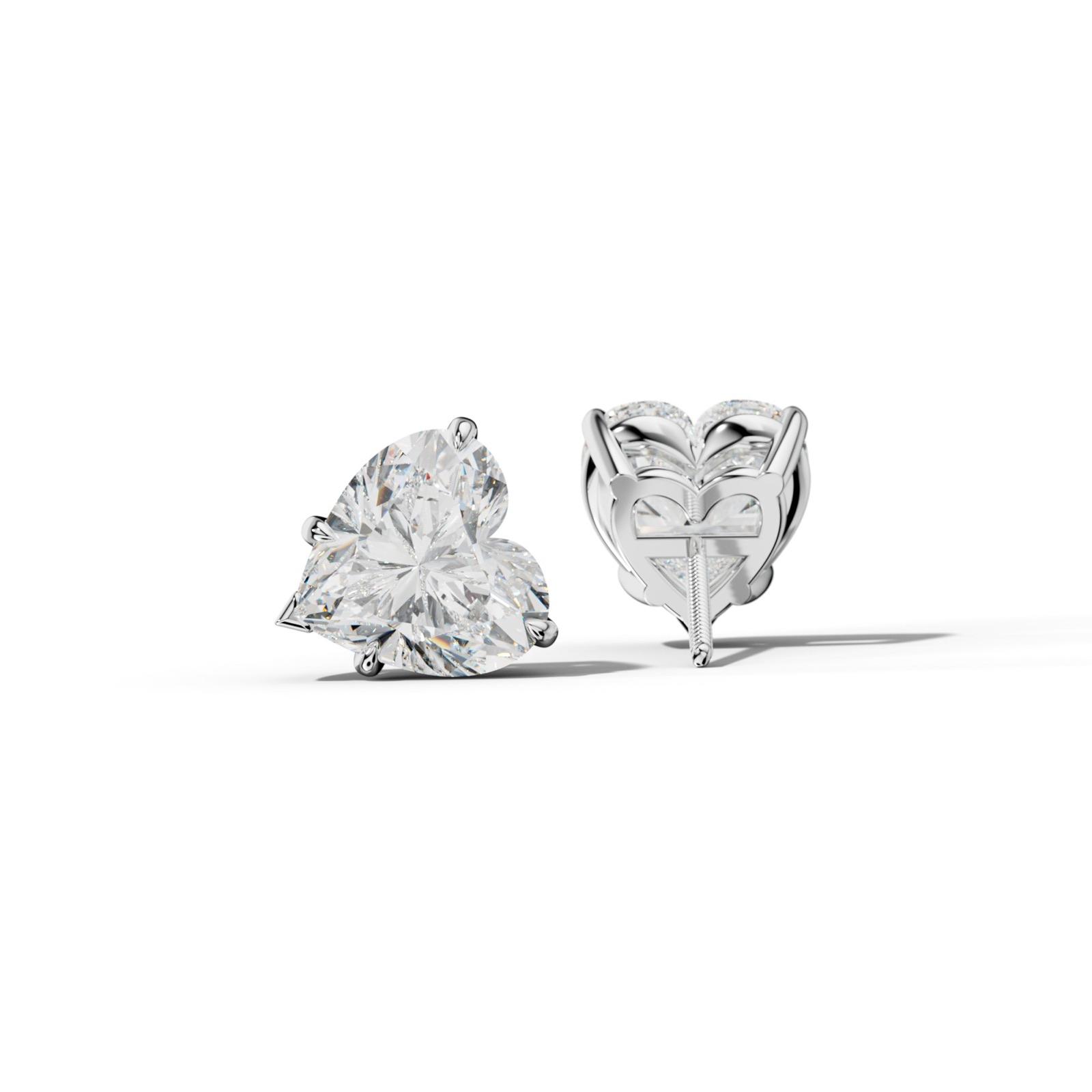 Heart Diamond Stud Earrings With Four Claw And V Prongs
