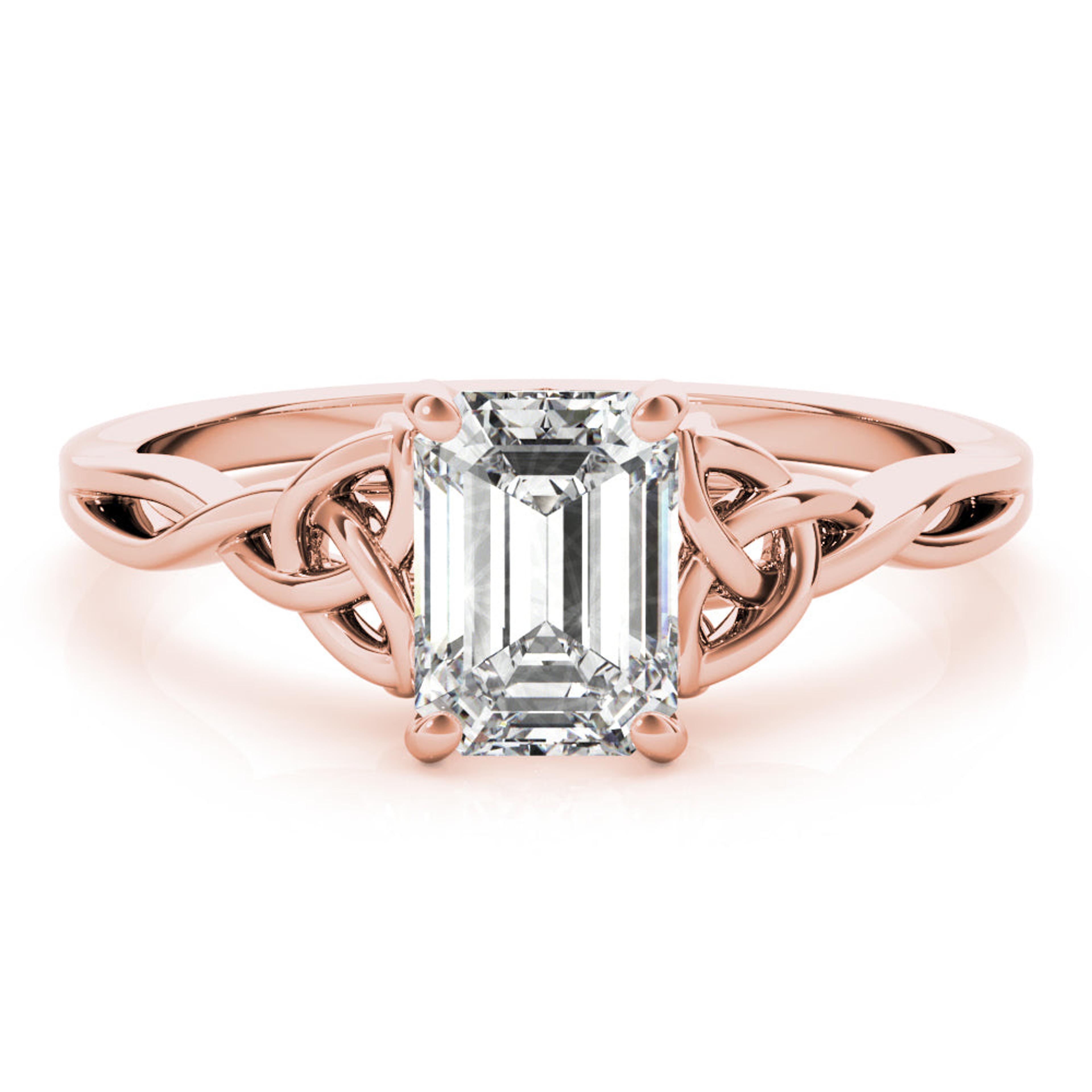 Celtic Love Knot Emerald Diamond Solitaire Engagement Ring