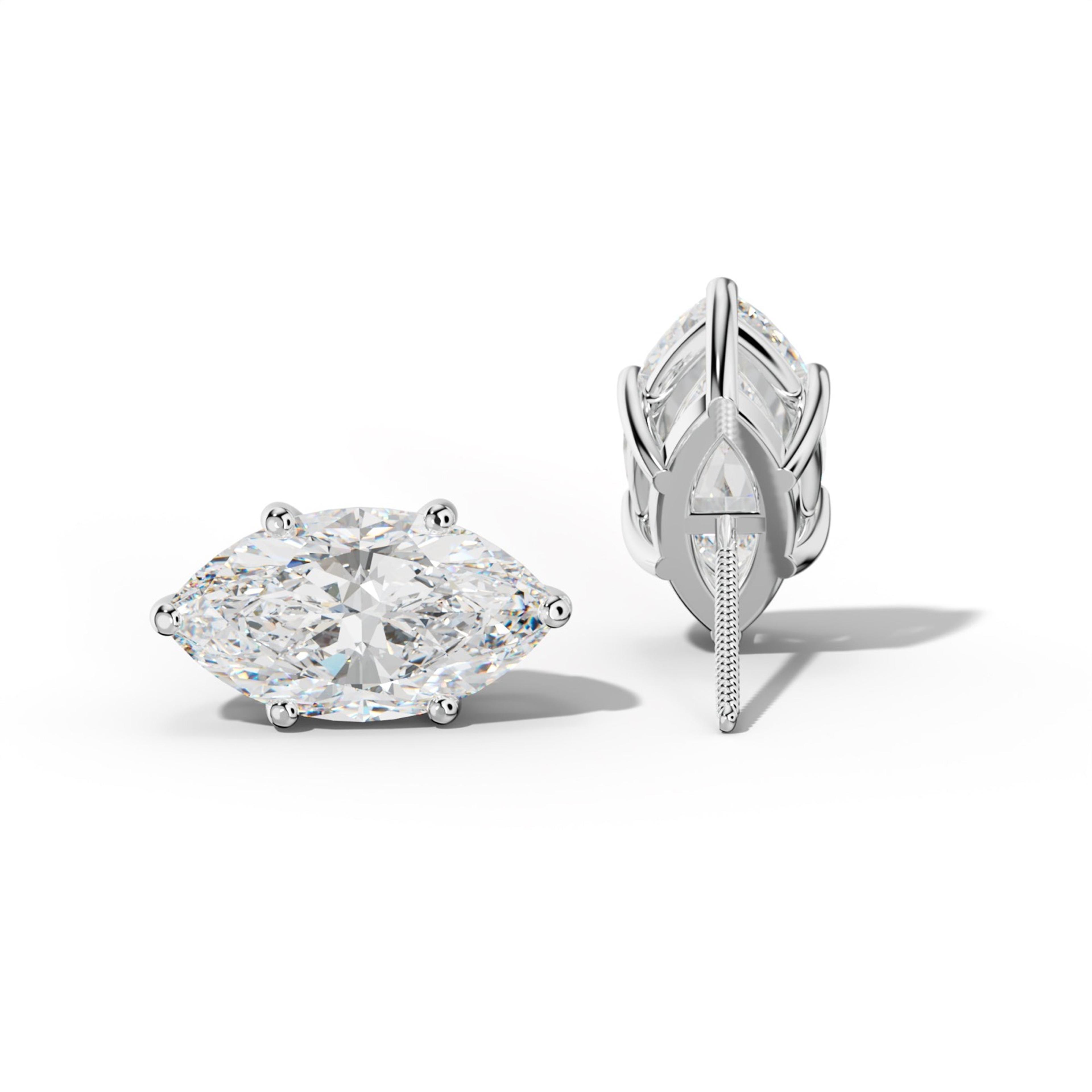Marquise Diamond Stud Earrings With Classic Six Prongs
