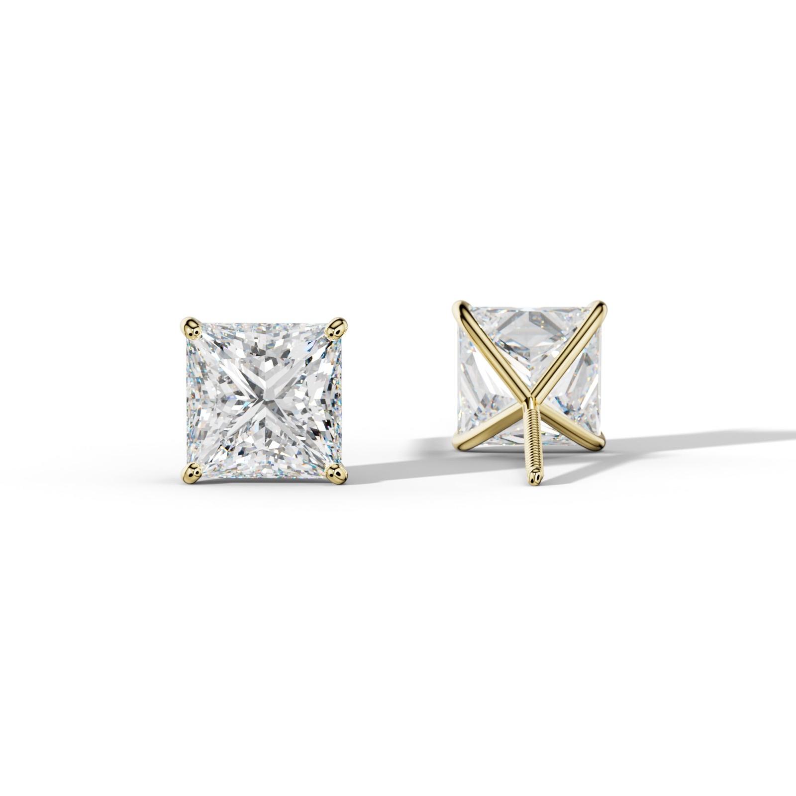 Princess Cut Diamond Stud Earrings With Four Classic Prong Martini Settings