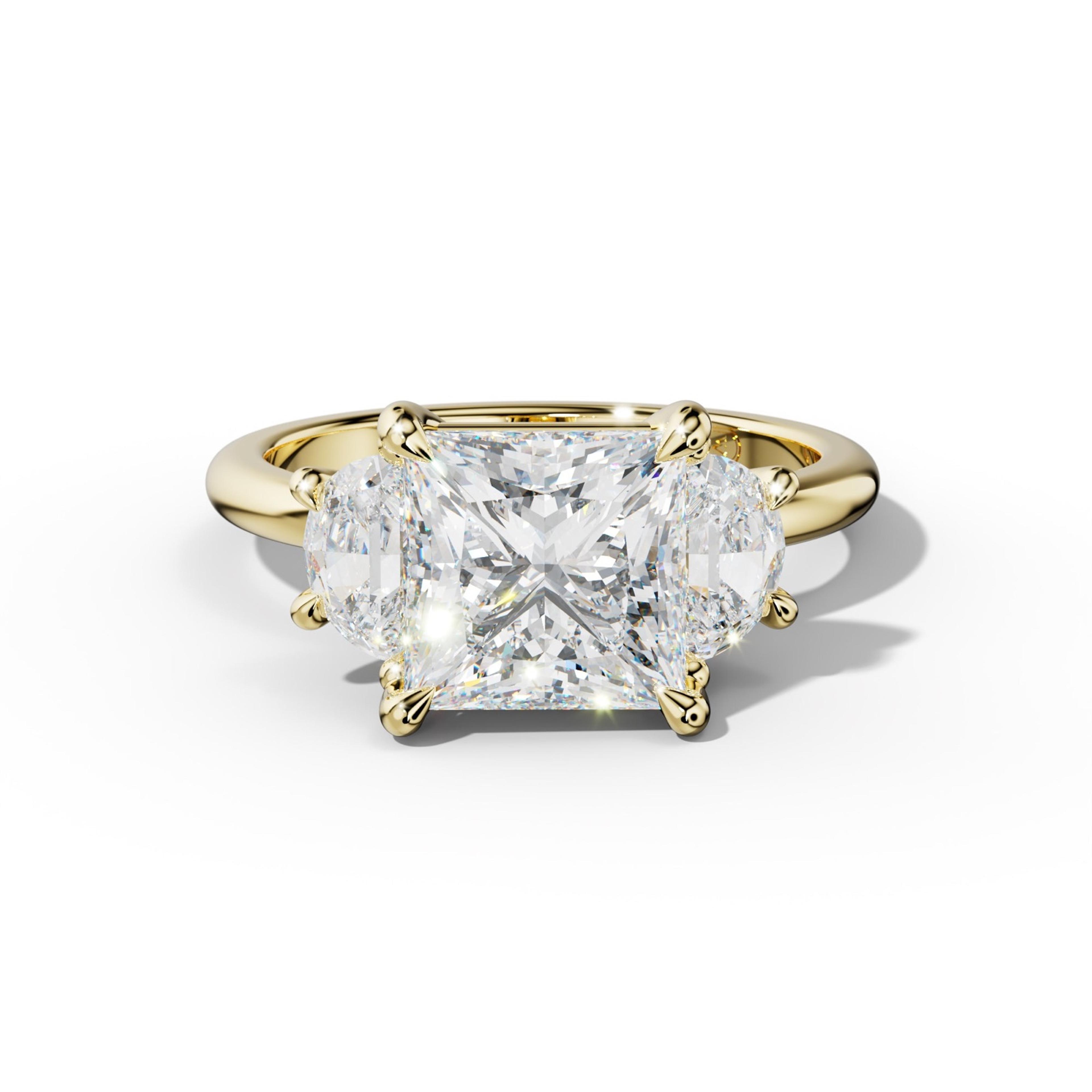 Itzel Princess Cut Half Moon Side Diamond Engagement Ring