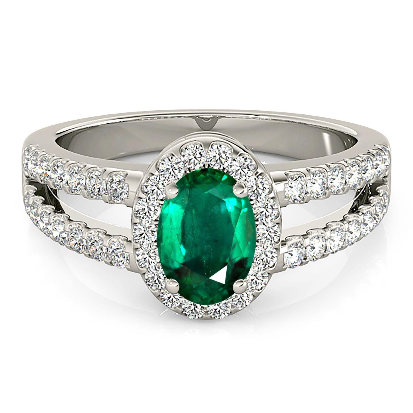 2.00 ct. Genuine Oval Emerald Ring With 0.50 ctw. Diamond Halo and Diamond Split Shank-VIRABYANI