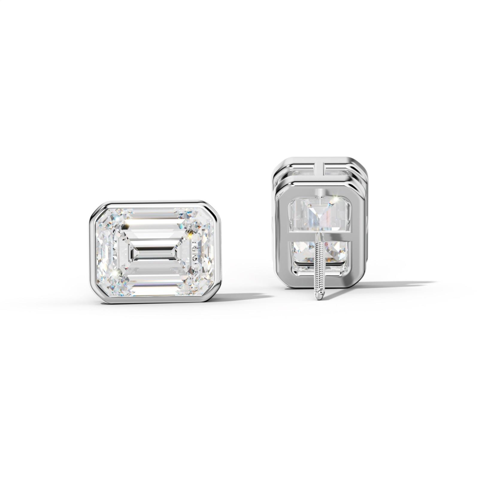 Emerald Cut Diamond Stud Earrings With Bezel Setting