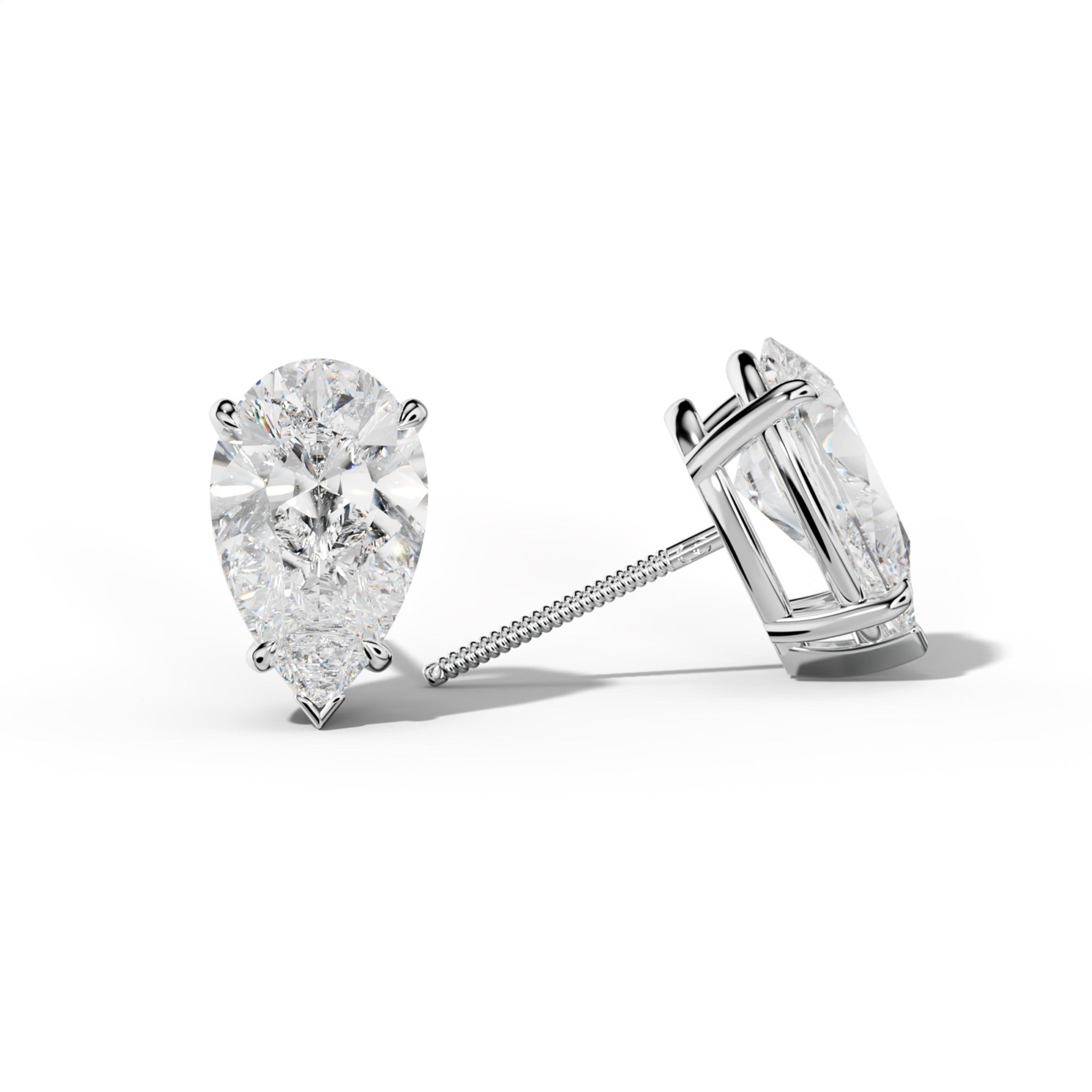 Pear Shape Diamond Stud Earrings With Four Claw And V Prongs