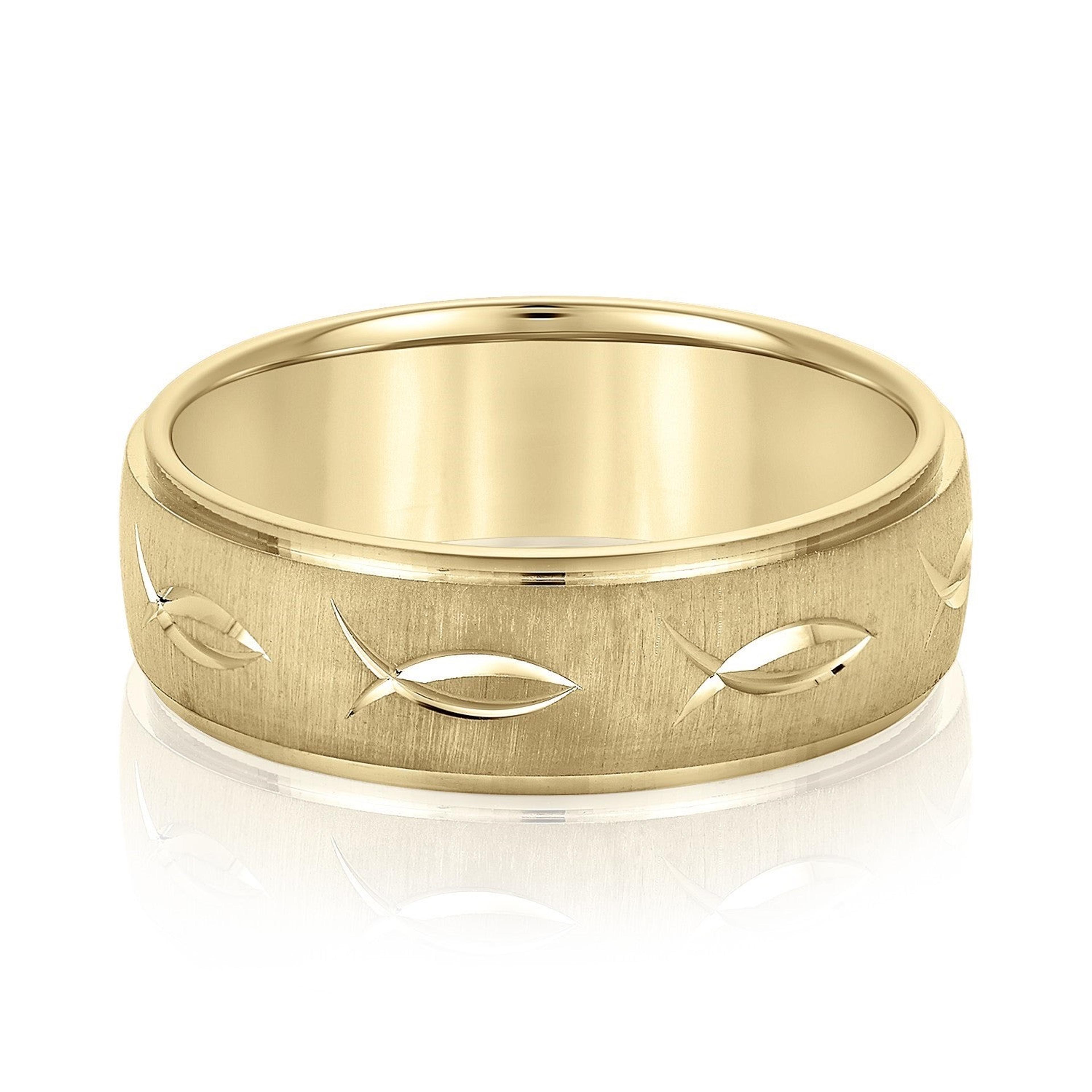 Men's Ichthus Jesus Fish Motif Christian Fish Pattern Wedding Band