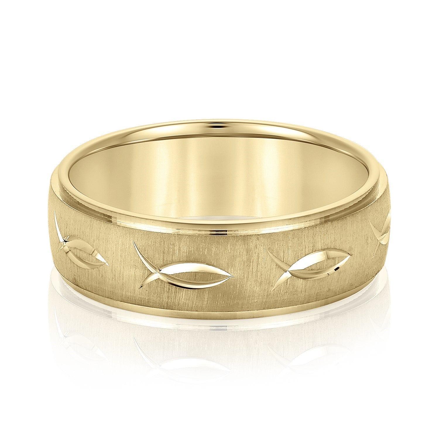 Men's Ichthus Jesus Fish Motif Christian Fish Pattern Wedding Band