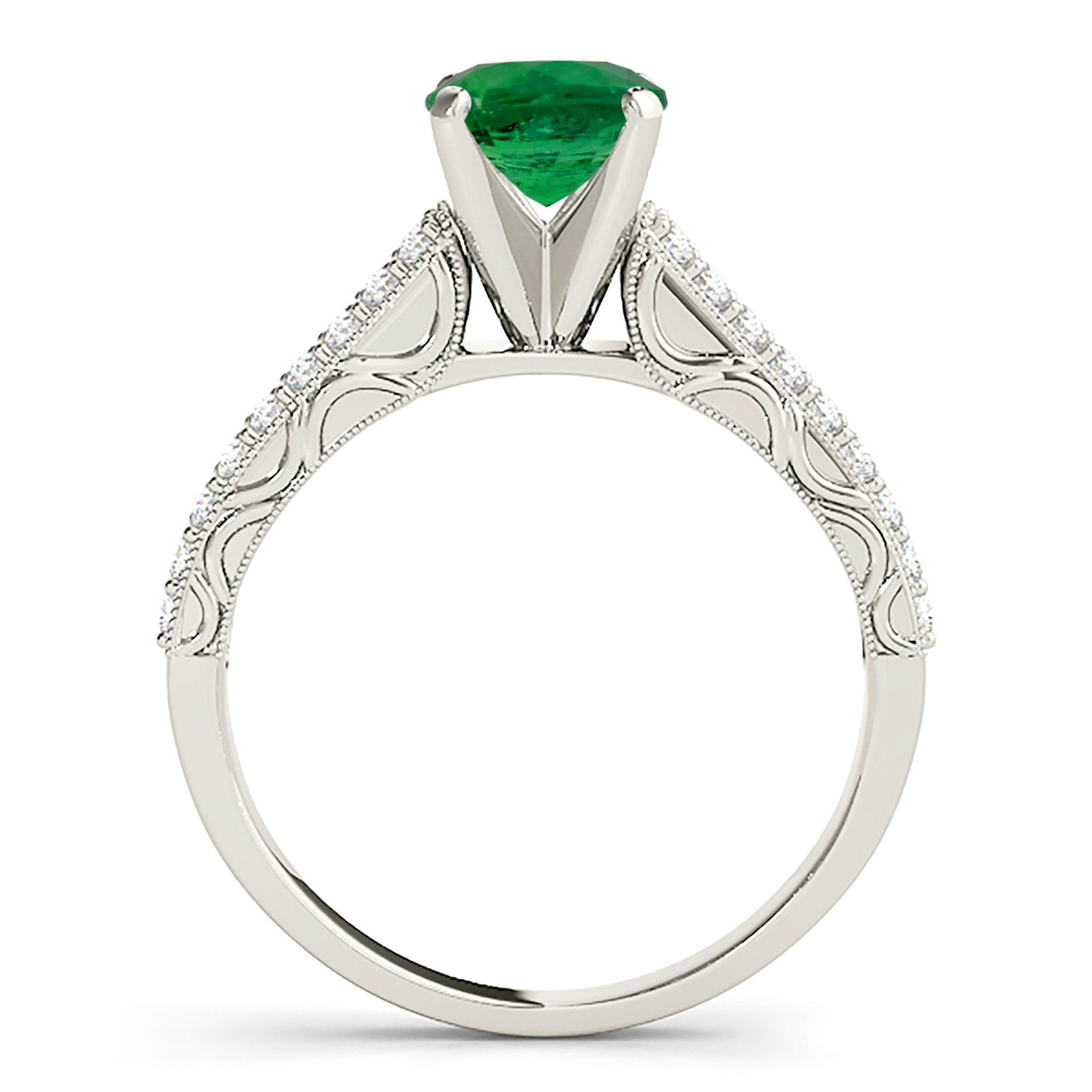 1.14 ct. Genuine Solitaire Emerald Ring With 0.35 ctw. Double Row Diamond Band-VIRABYANI