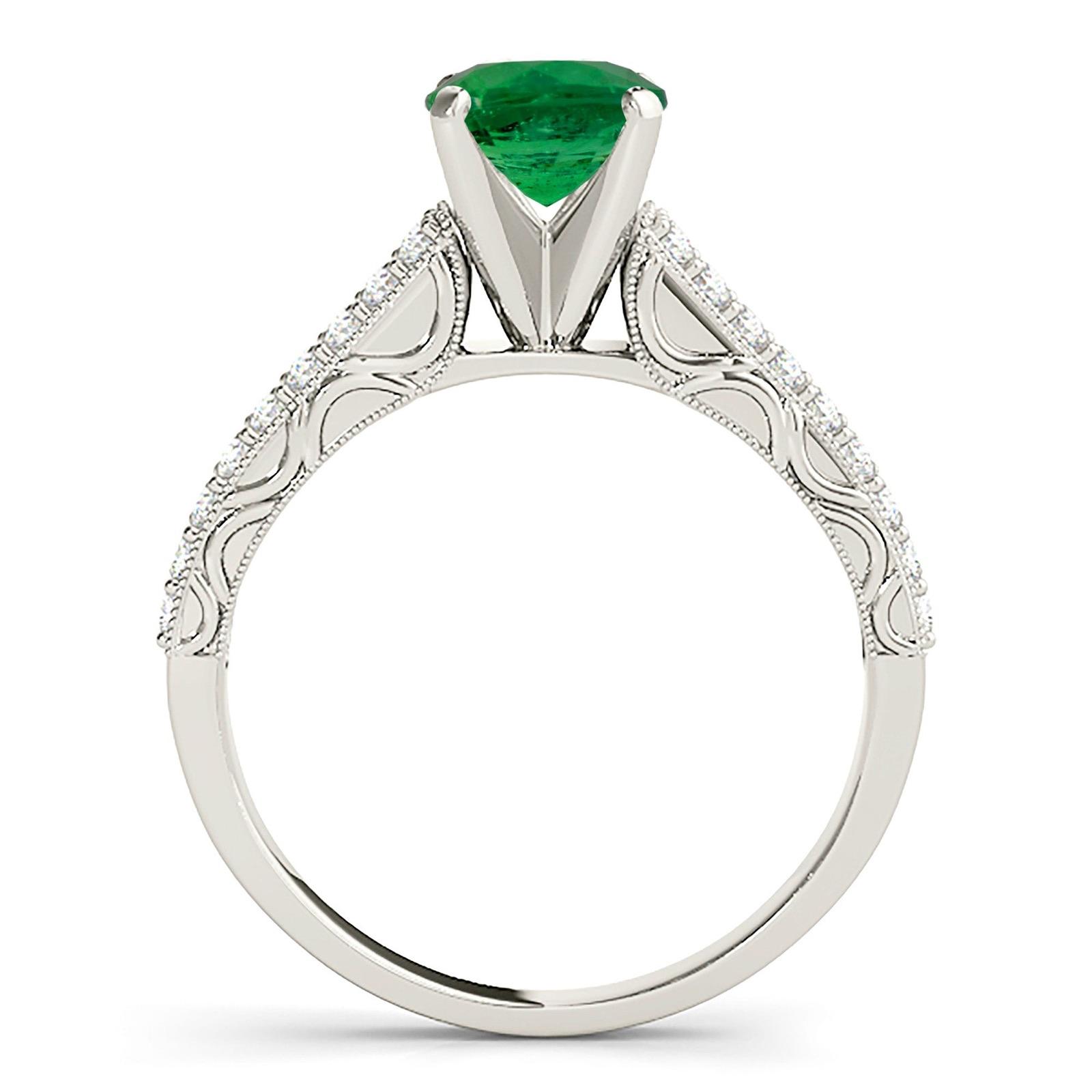 1.14 ct. Genuine Solitaire Emerald Ring With 0.35 ctw. Double Row Diamond Band-VIRABYANI