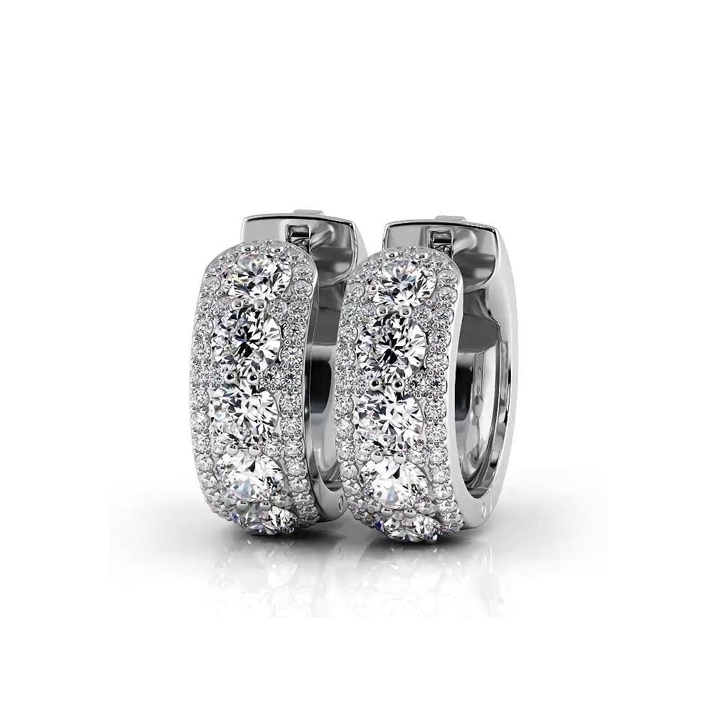 2.0 ctw. Three Rows Round Diamond Huggie Hoop Earrings