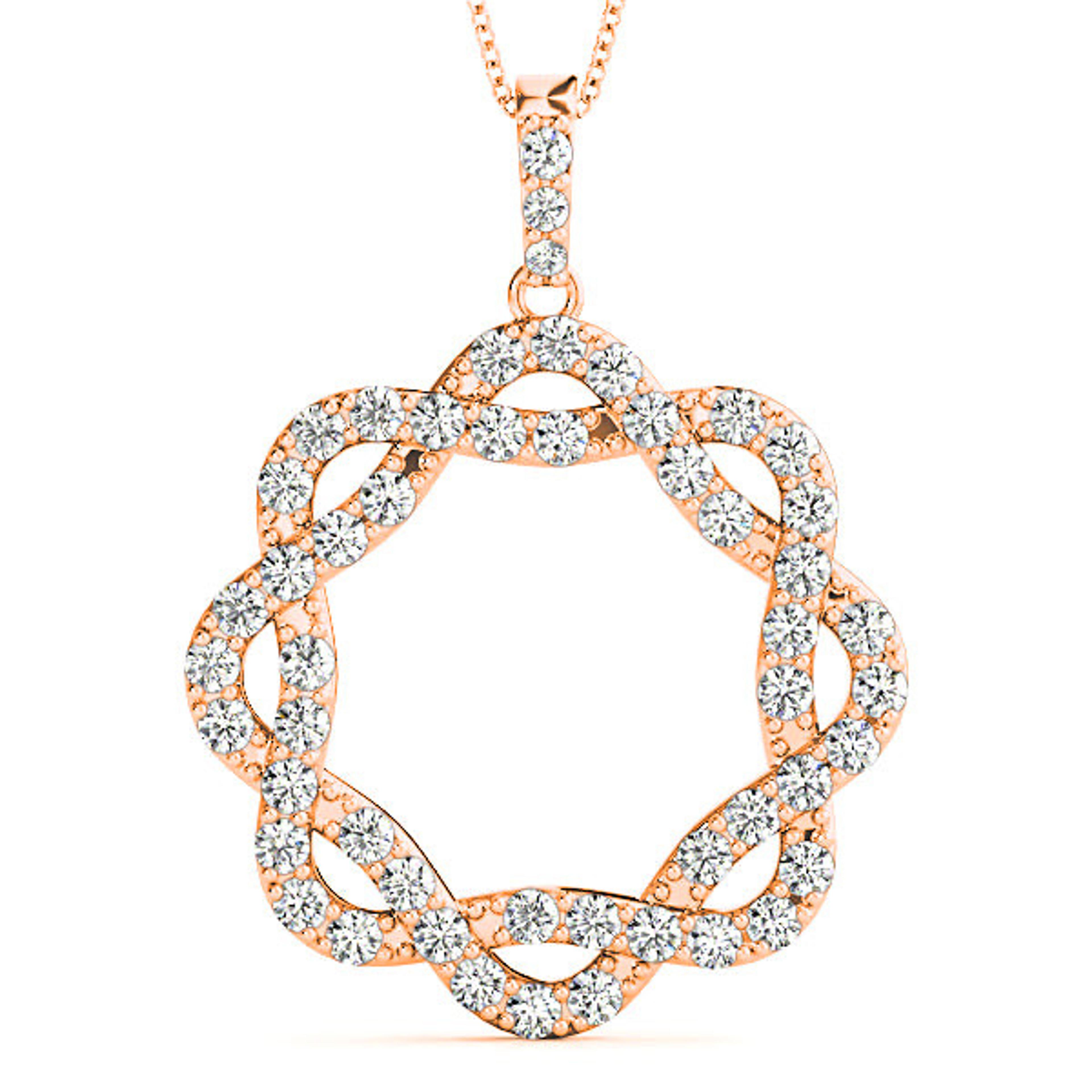 1.00 ctw Diamond Criss Cross Infinity Circle Necklace Pendant-VIRABYANI