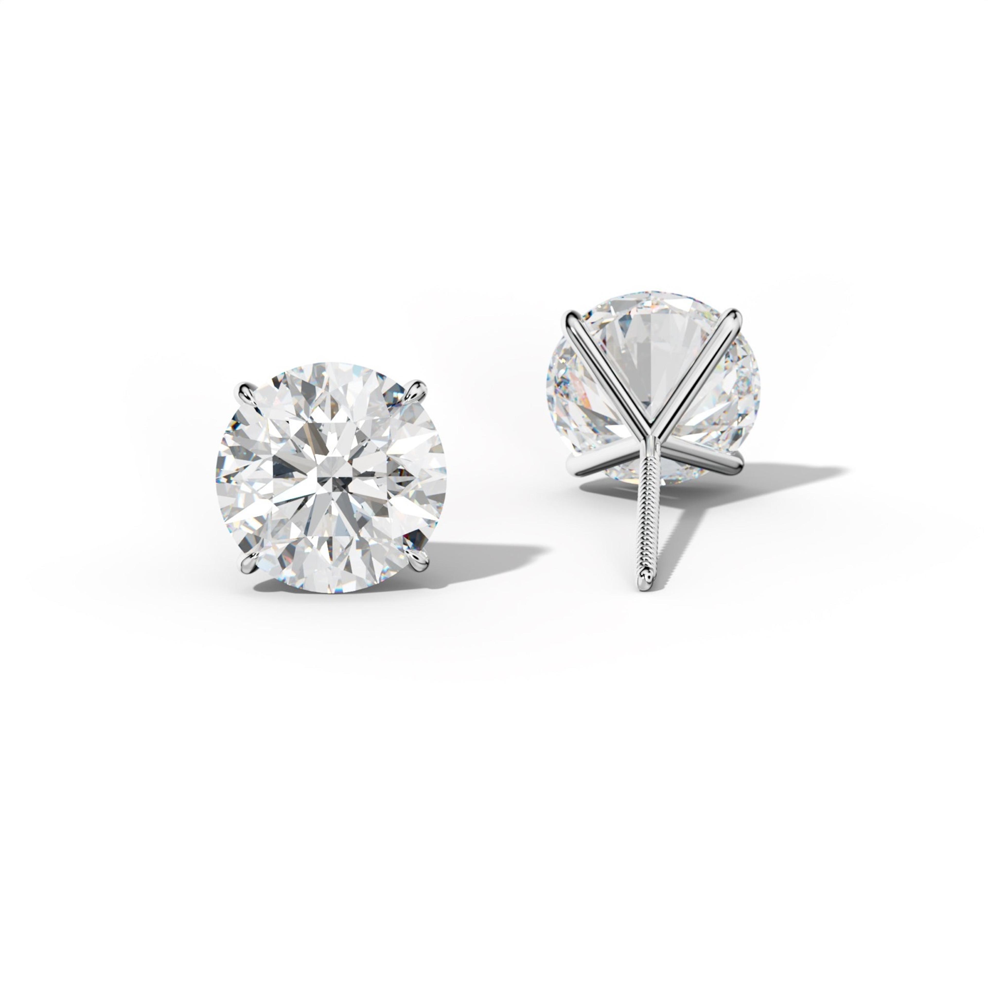 Round Diamond Stud Earrings With Four Prong Martini Settings