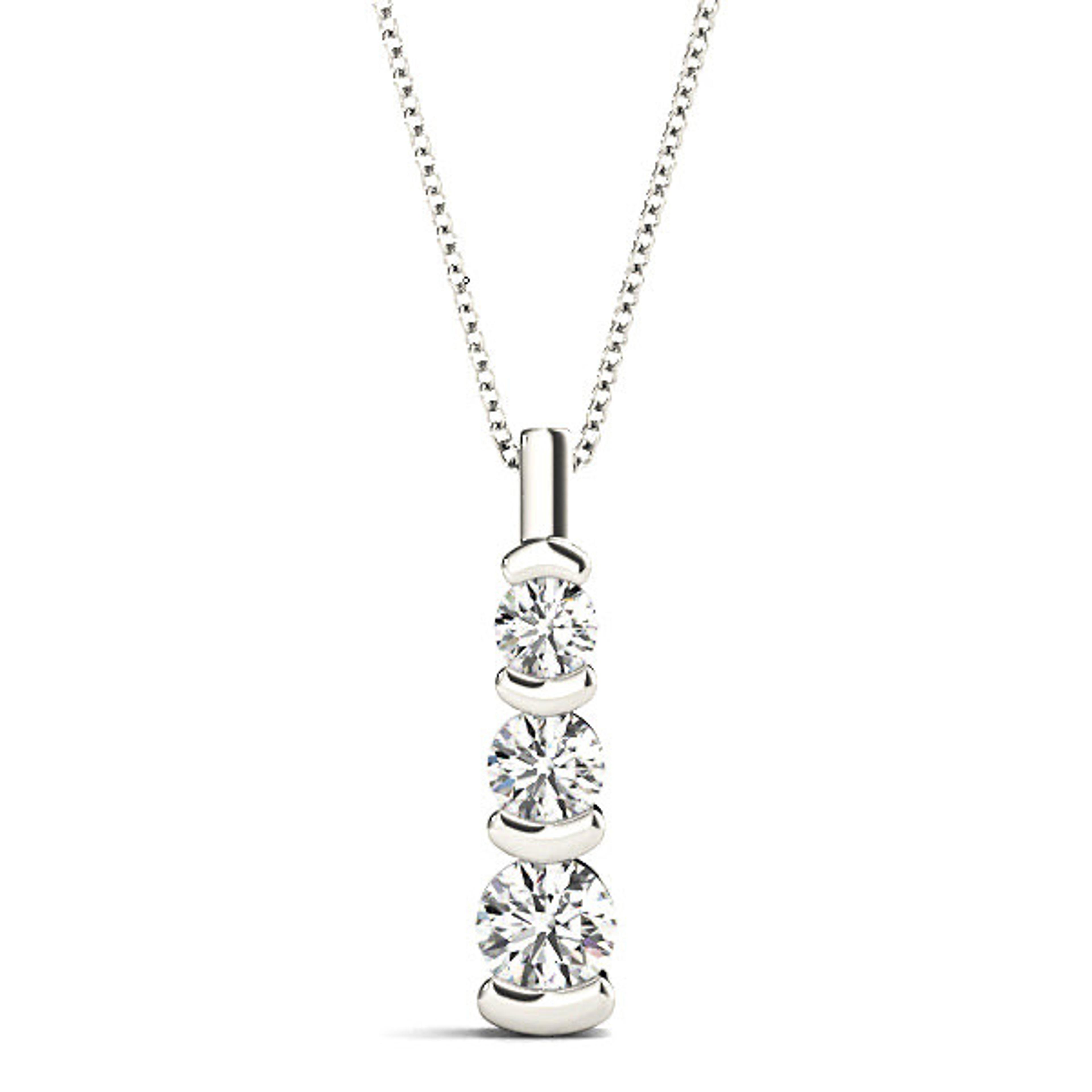 Bar Set 1.00 ctw Graduated Diamond Three Stone Necklace Pendant-VIRABYANI