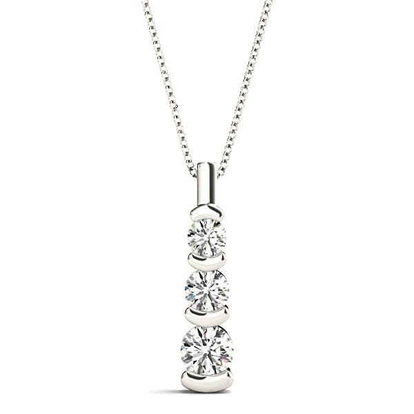 Bar Set 1.00 ctw Graduated Diamond Three Stone Necklace Pendant-VIRABYANI