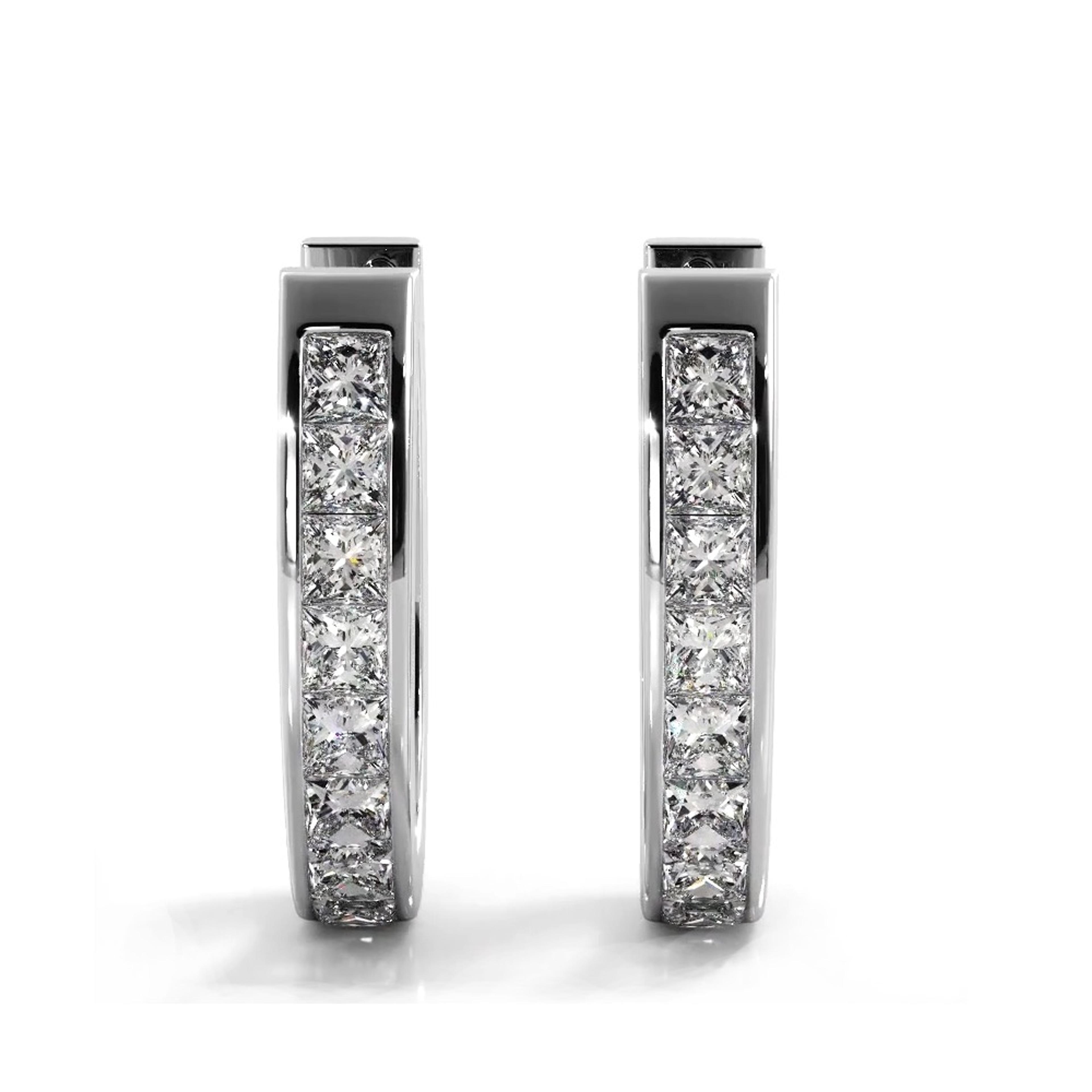 Channel Set 1.0 ctw. Princess Cut Diamond Hoop Earrings