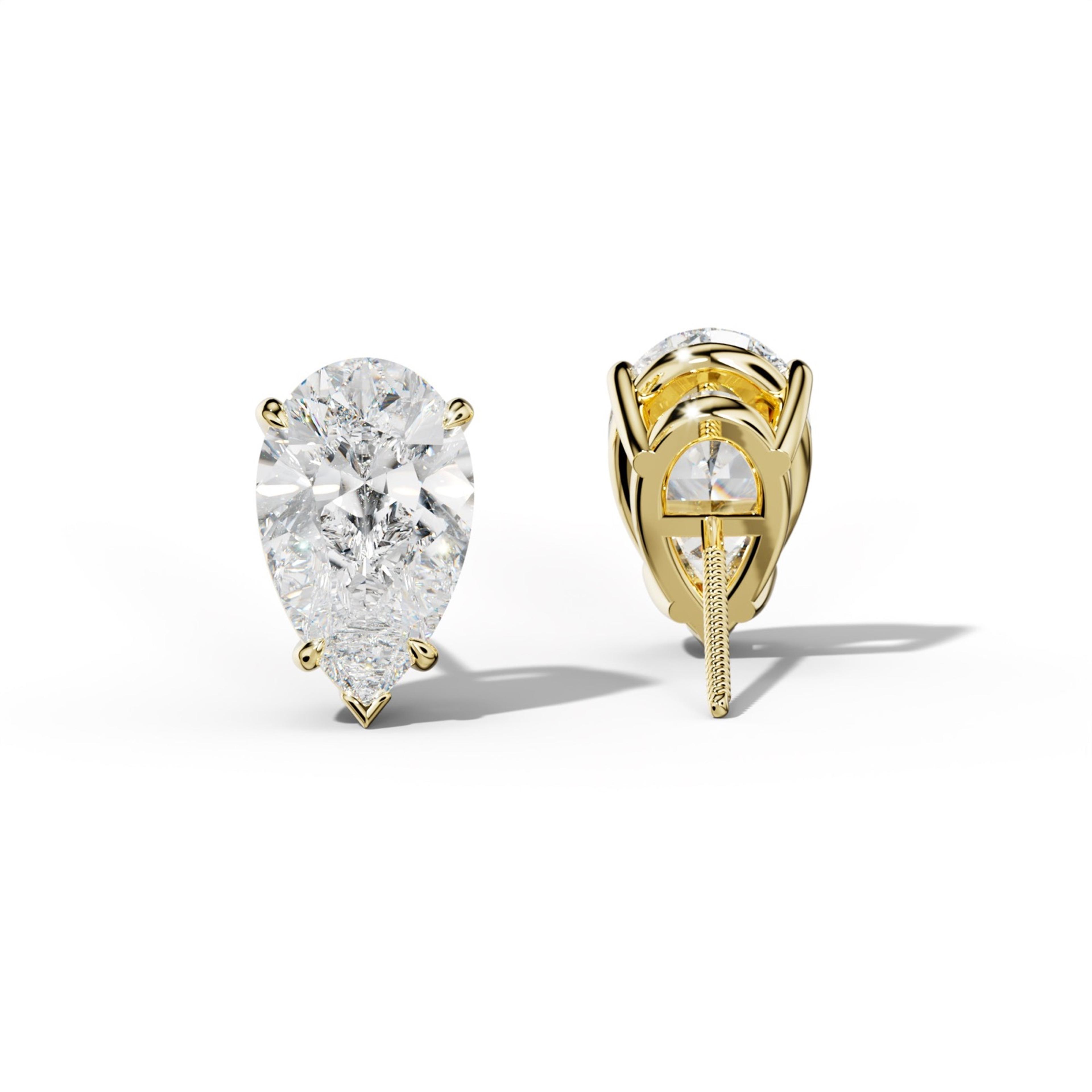 Pear Shape Diamond Stud Earrings With Four Claw And V Prongs