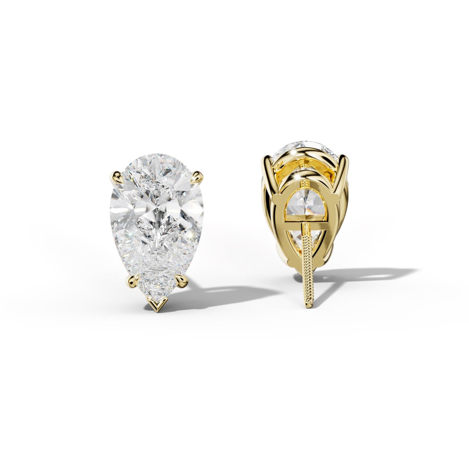 Pear Shape Diamond Stud Earrings With Four Claw And V Prongs