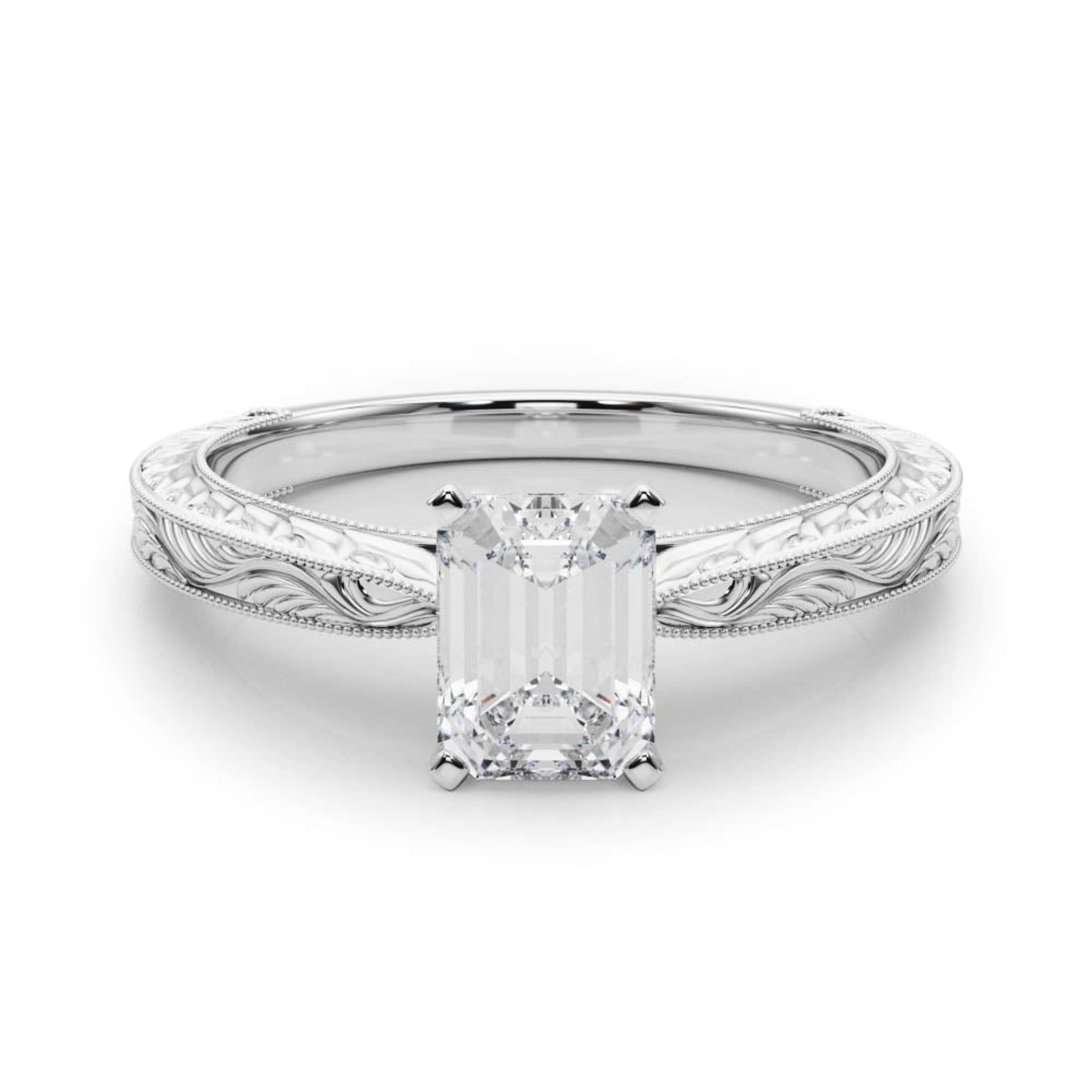 Victoria Emerald Diamond Solitaire Engagement Ring