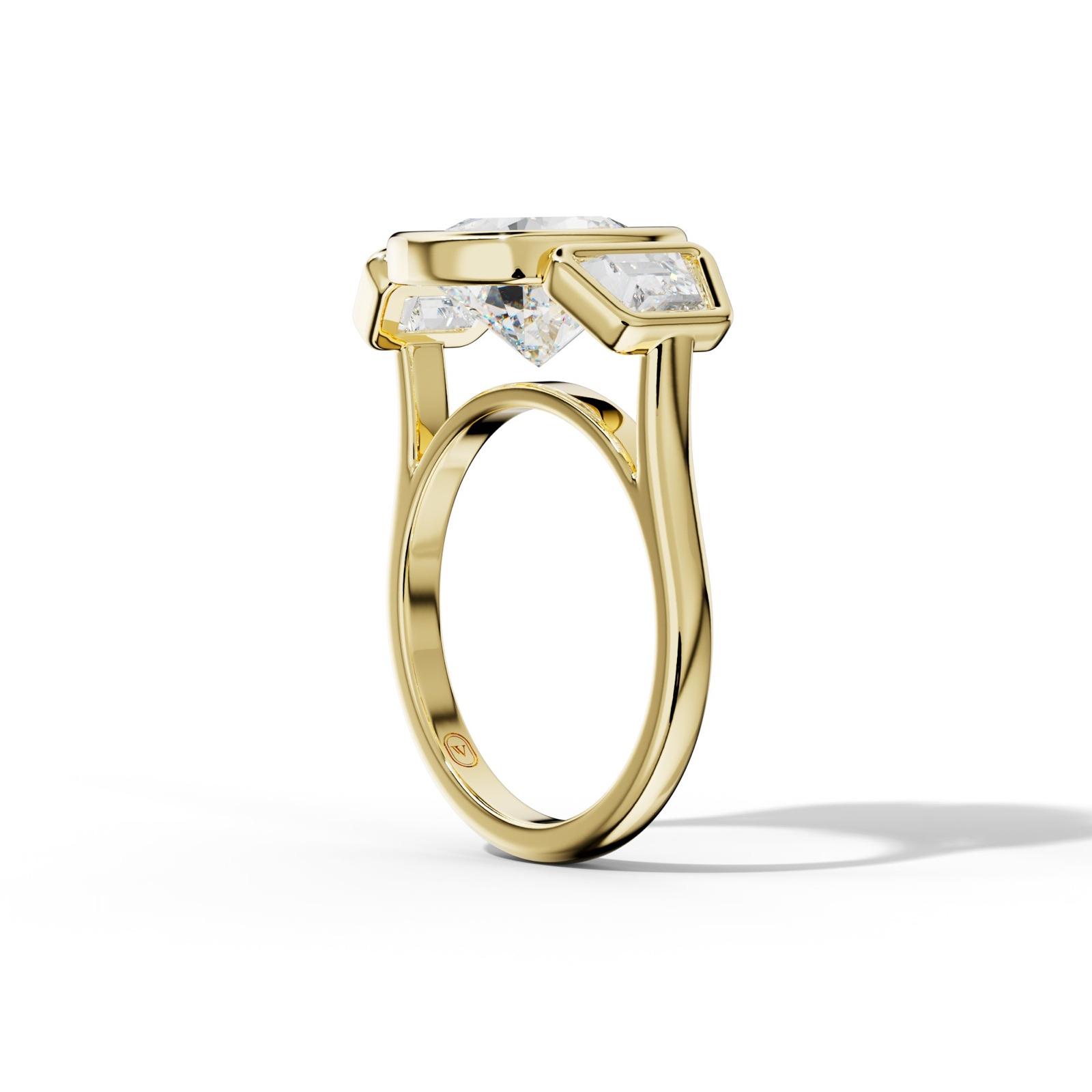 Cleo Cushion Center With Trapezoid Side Diamond Engagement Ring