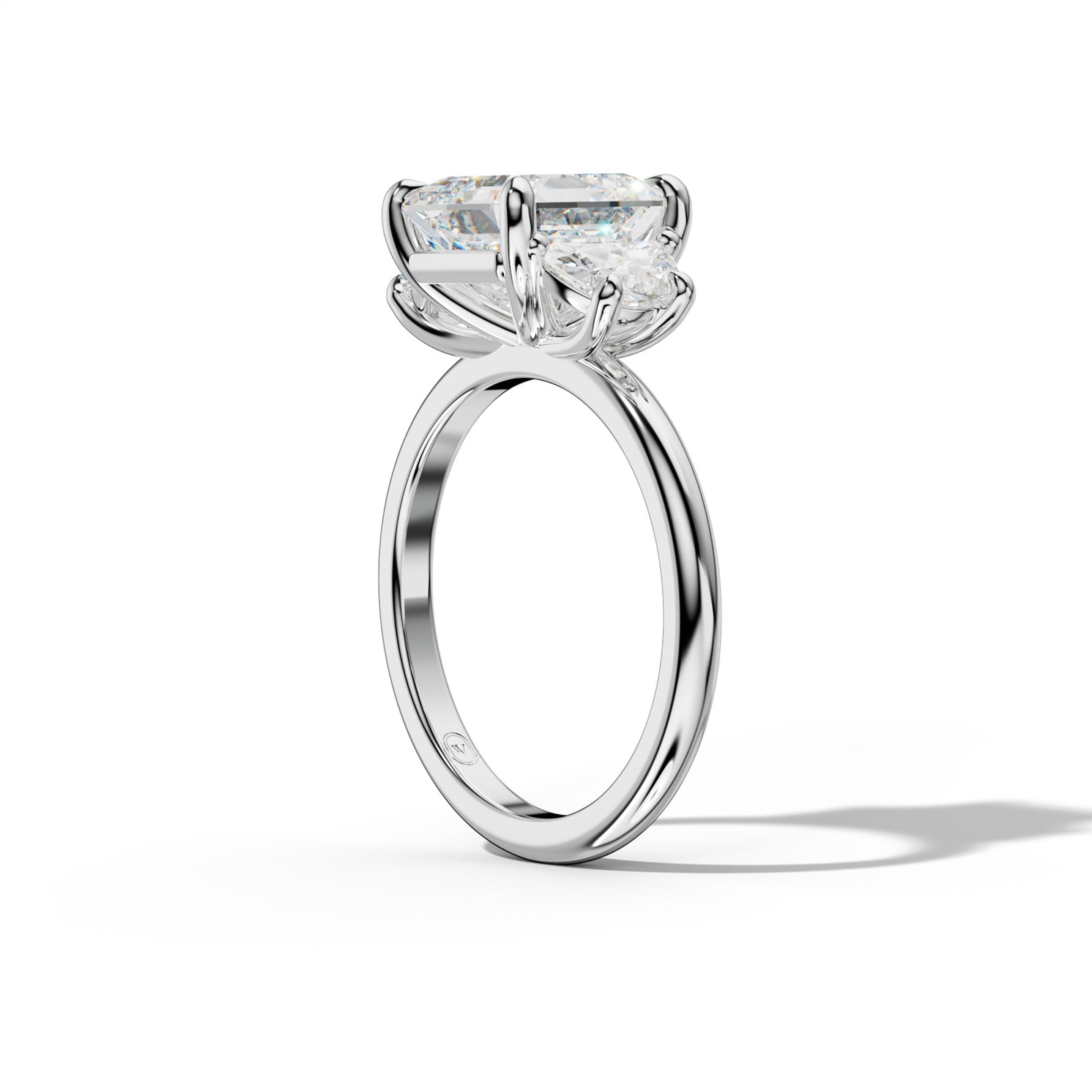 Itzel Asscher Cut Diamond Half Moon Side Engagement Ring