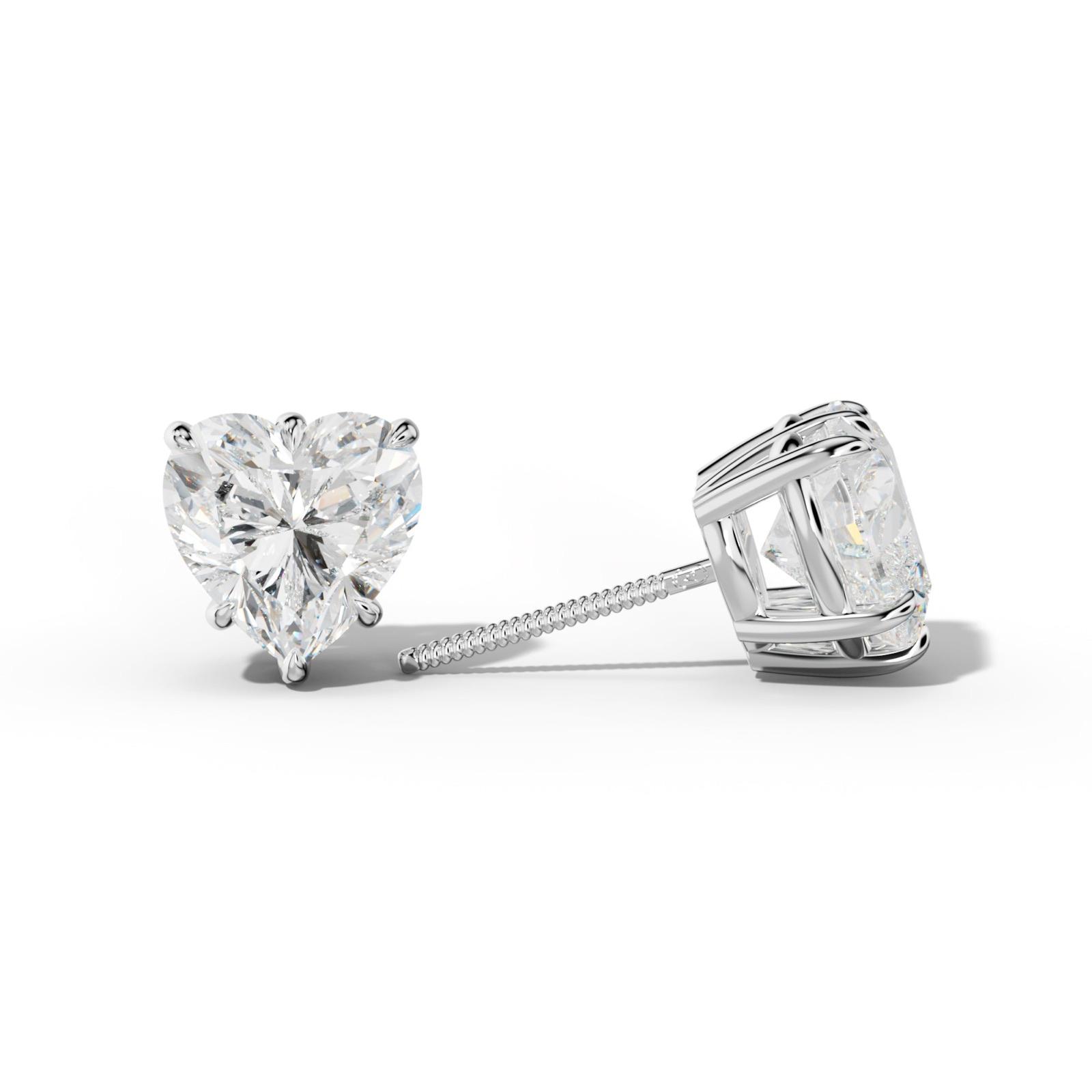 Heart Diamond Stud Earrings With Six Prongs