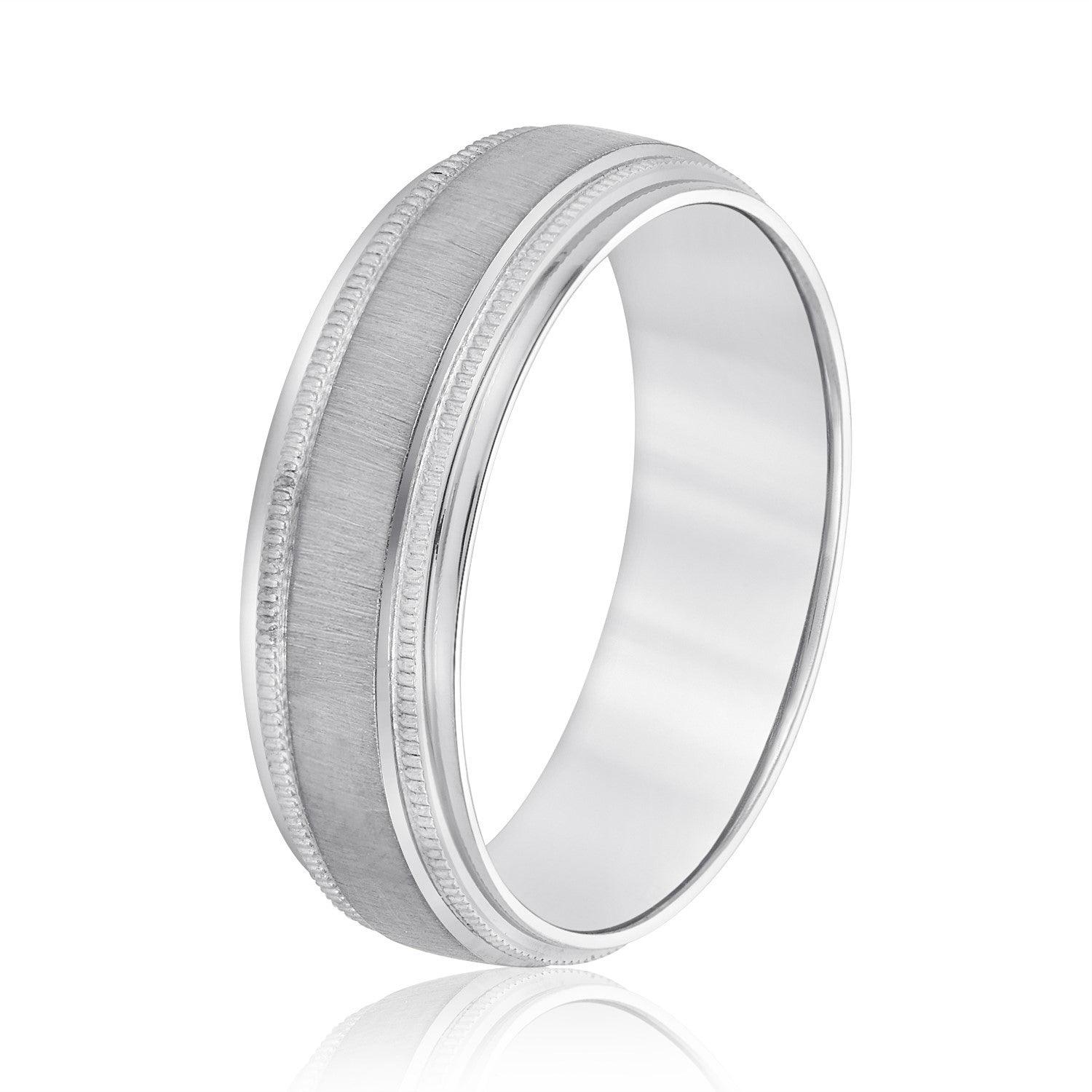 Milgrain Pattern Groove Men's Wedding Band