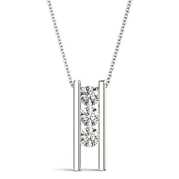 Channel Set 1.00 ctw Diamond Three Stone Necklace Pendant-VIRABYANI