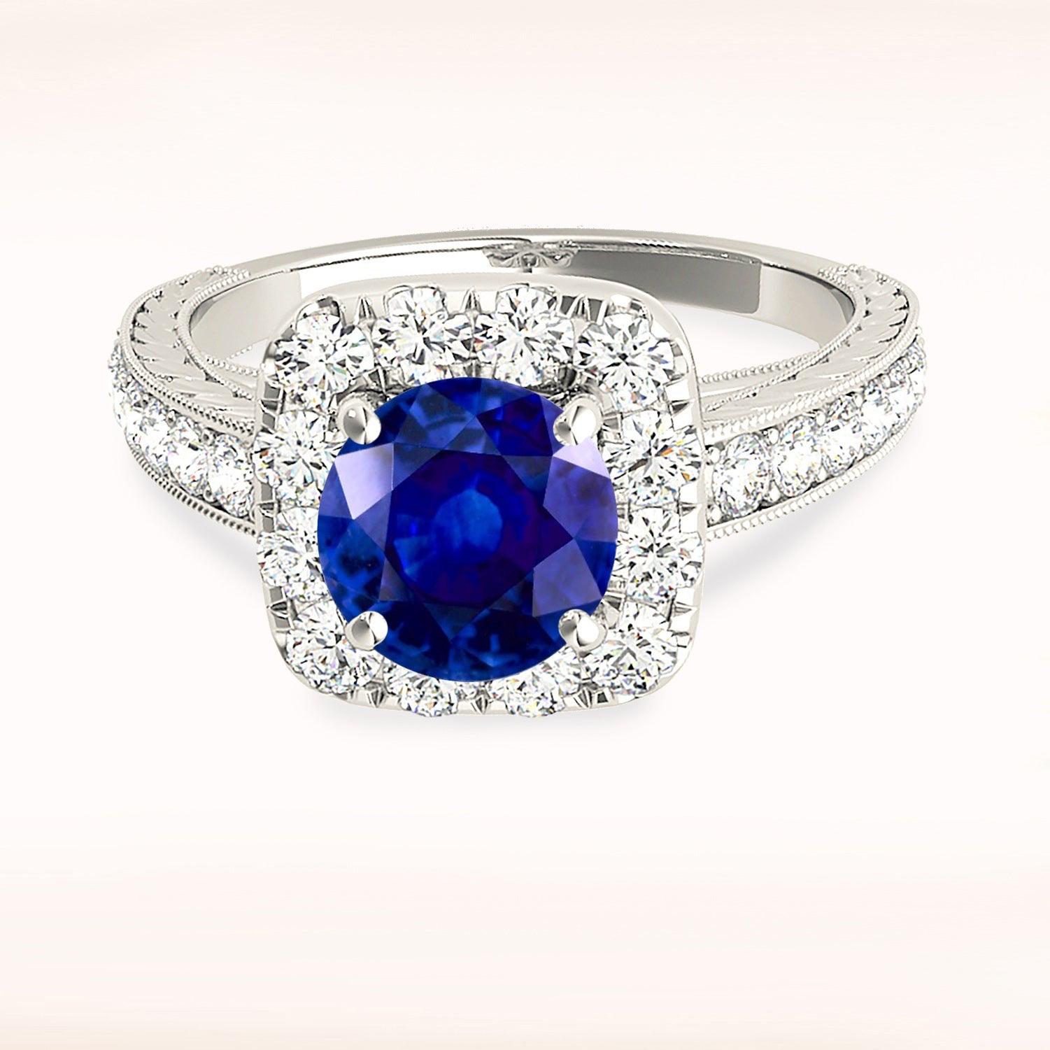 2.40 ct. Genuine Blue Sapphire Gallery Work Halo Ring