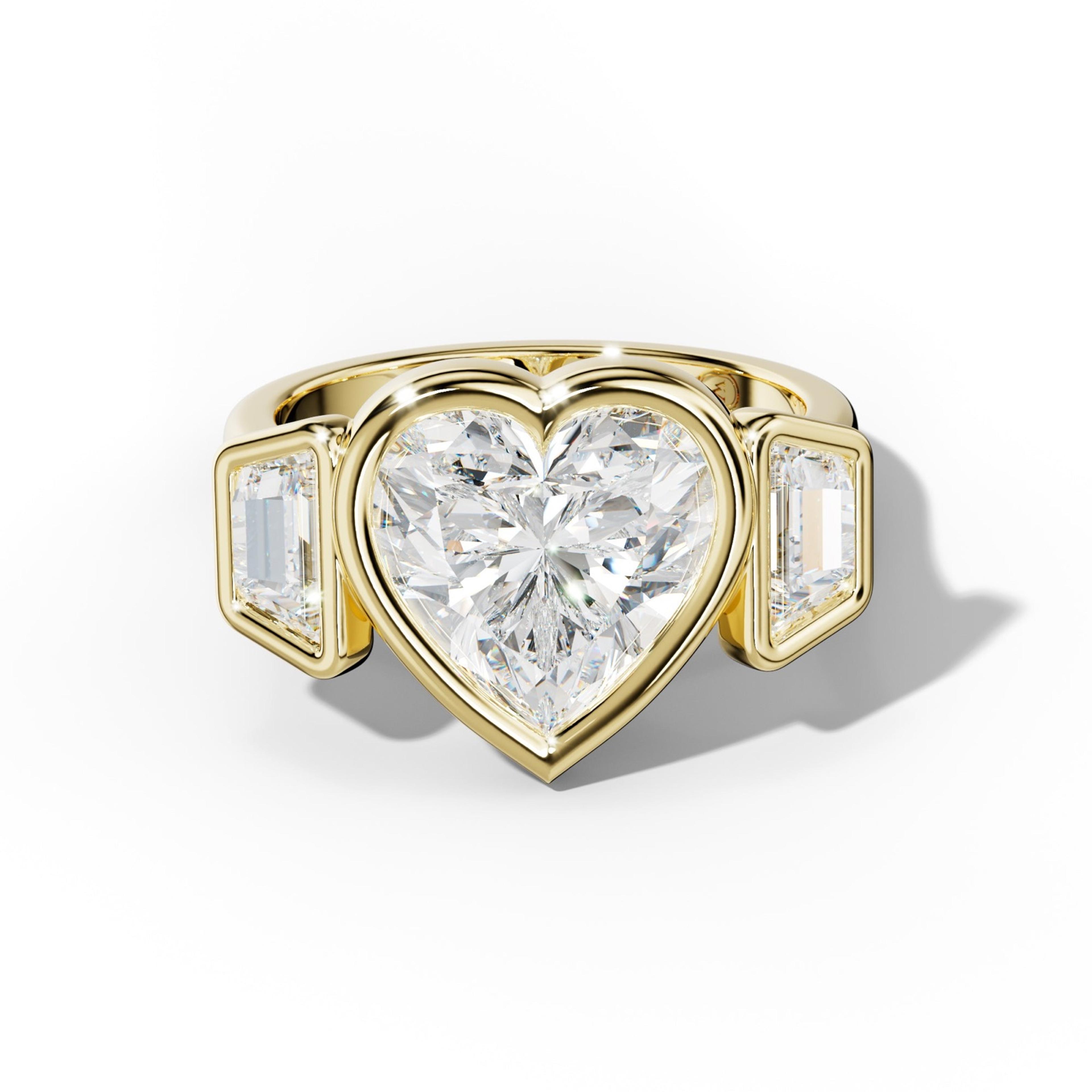 Cleo Heart Diamond Trapezoid Side Diamond Engagement Ring