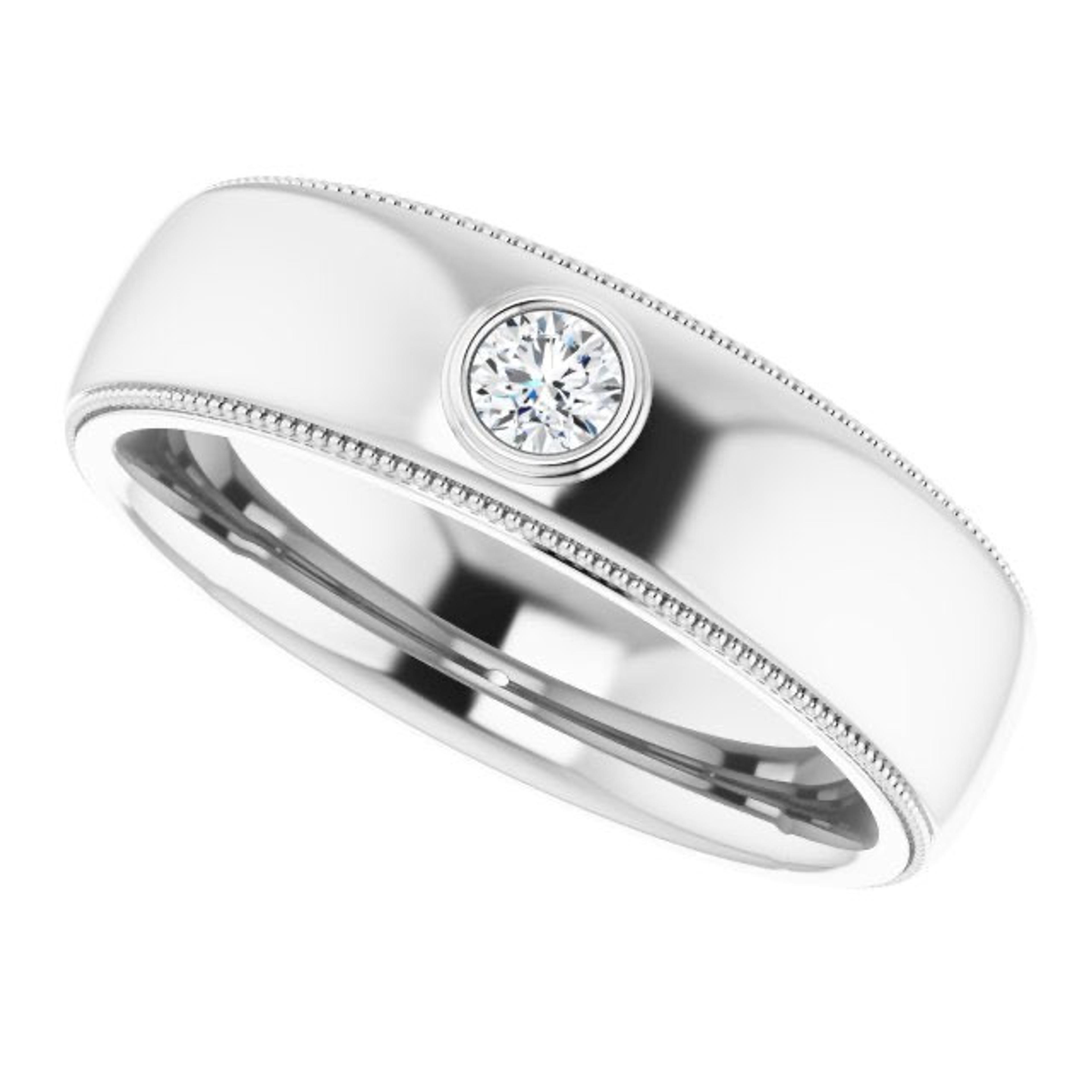 Bezel Set Diamond Men's Ring With Milgrain Accent