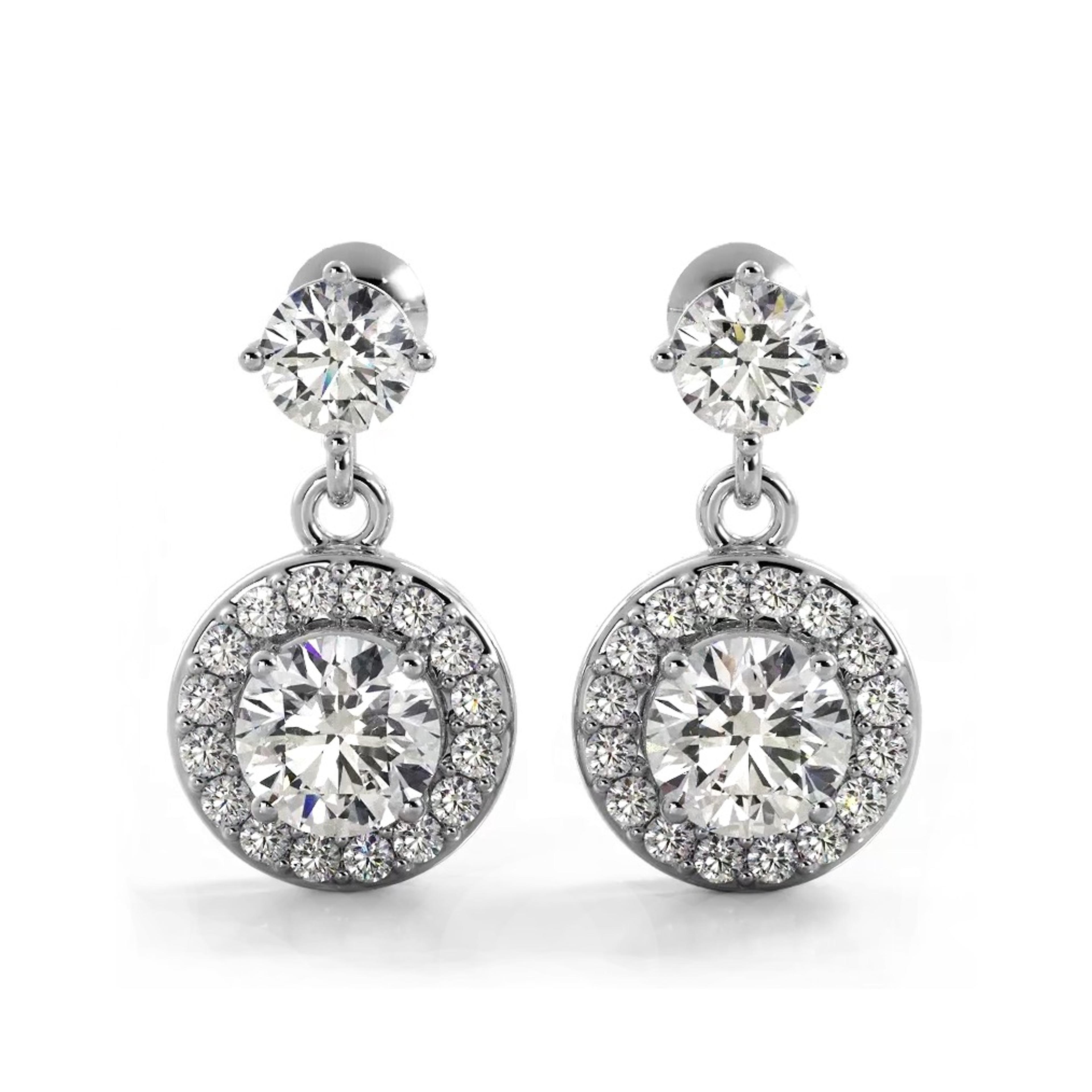 1.0 ctw. Round Diamond Heavenly Halo Drop Earrings