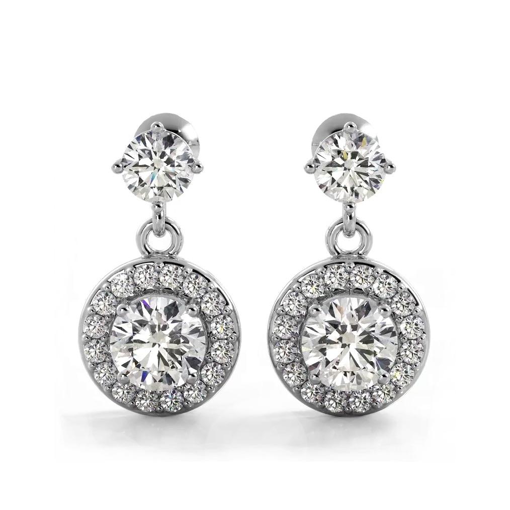 1.0 ctw. Round Diamond Heavenly Halo Drop Earrings