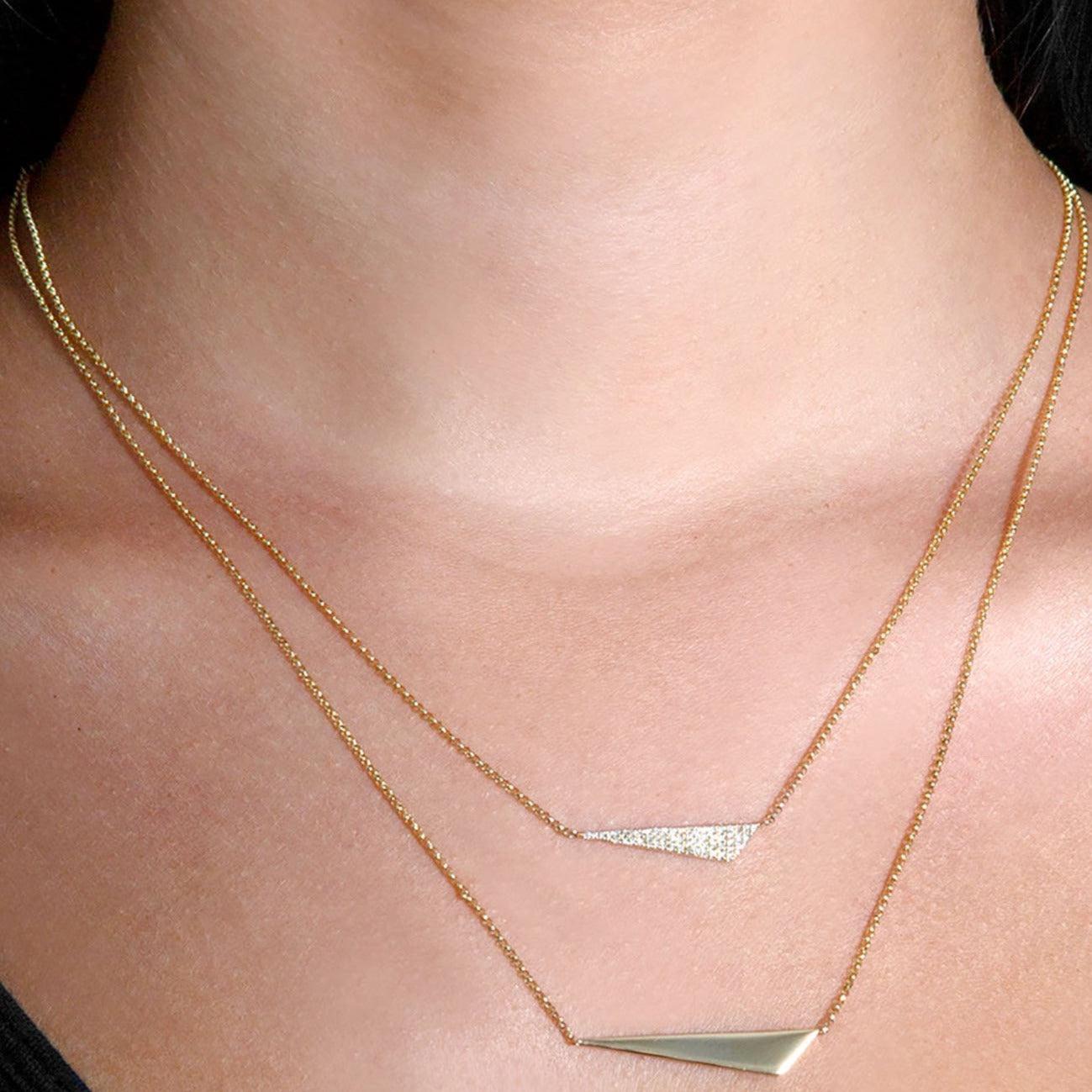 Pave and Plain Double Chain 0.16 ctw Diamond Necklace Pendant-VIRABYANI