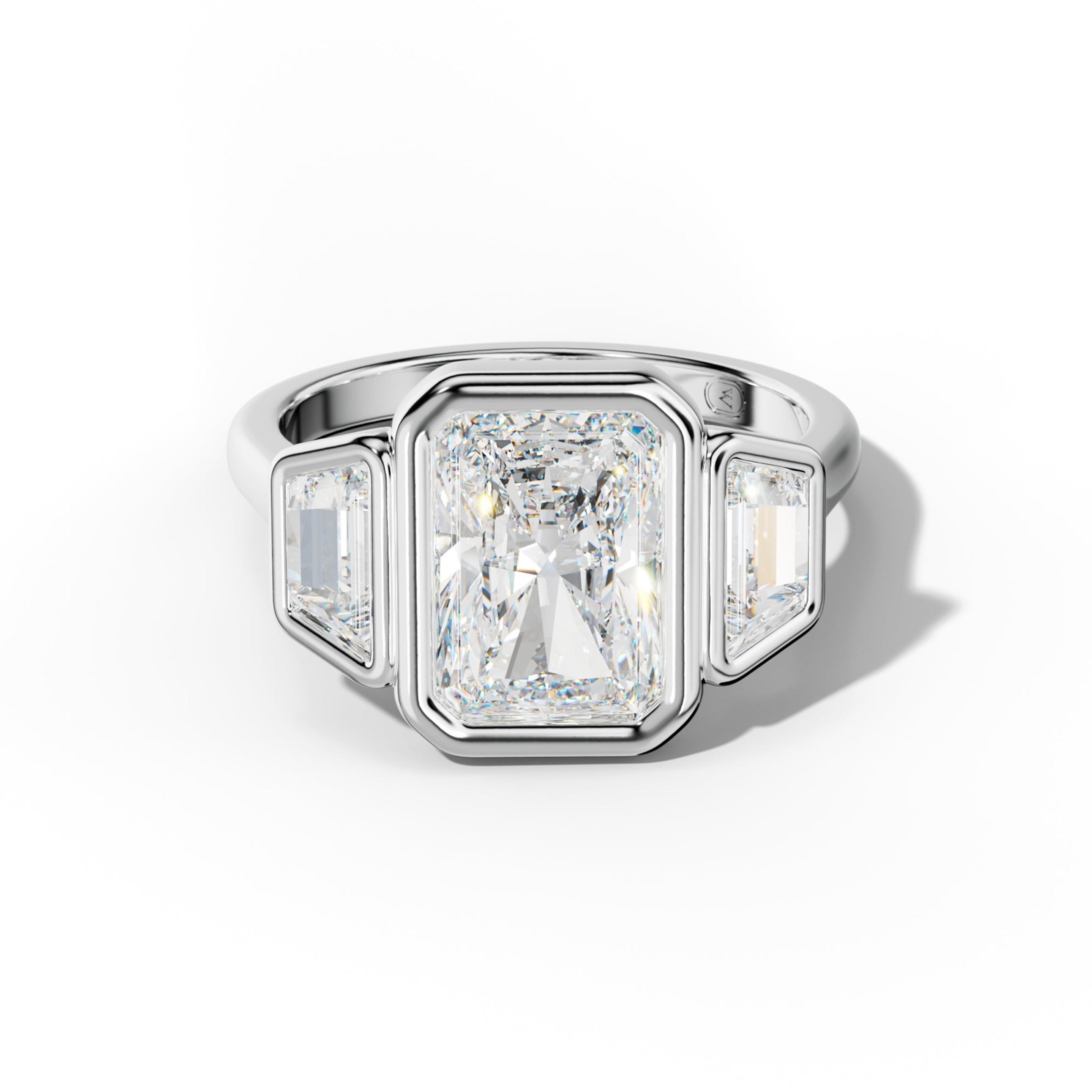 Cleo Radiant Center Trapezoid Side Diamond Engagement Ring