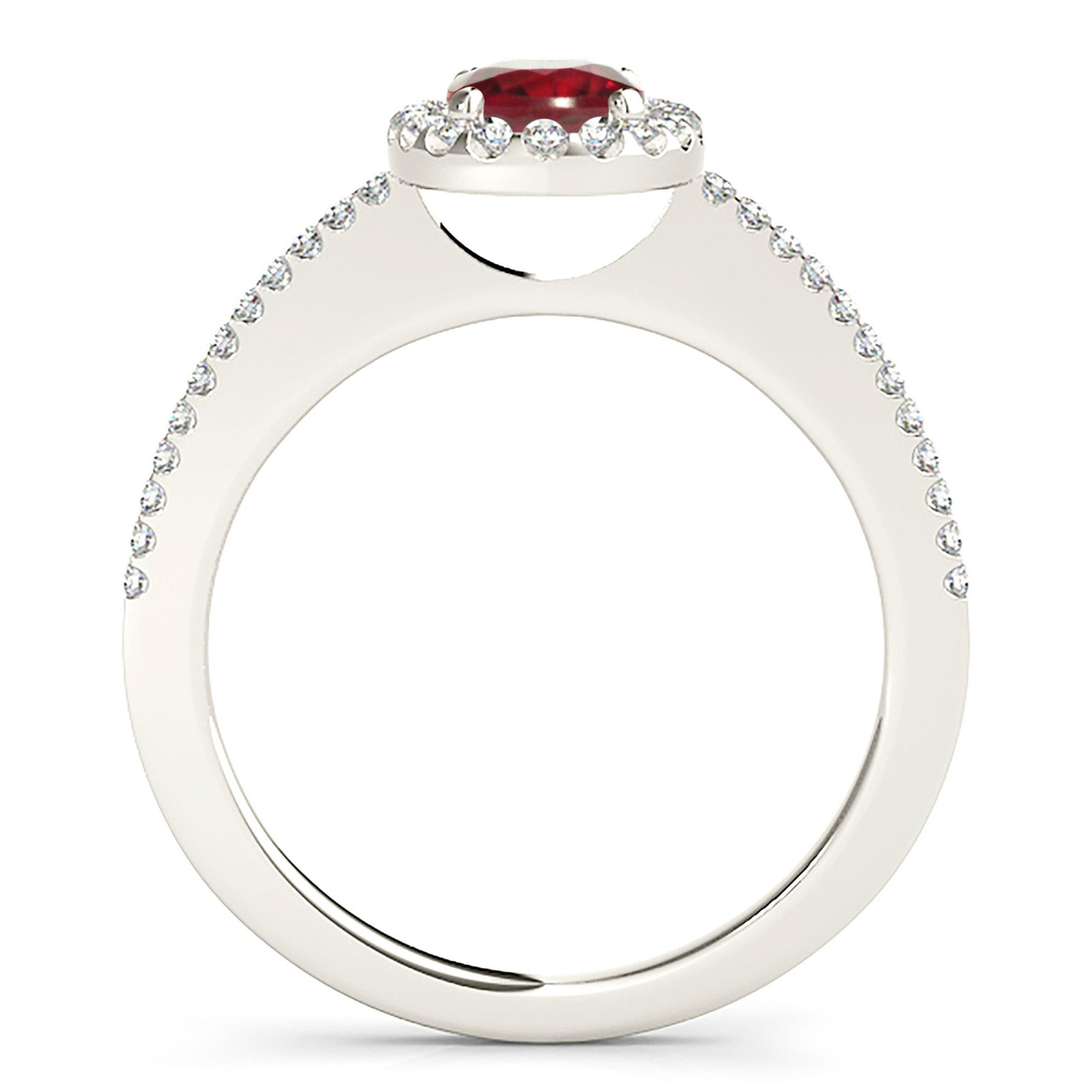 1.00 ct. Genuine Oval Ruby Ring With 0.20 ctw. Diamond Halo And Delicate Diamond Band-VIRABYANI