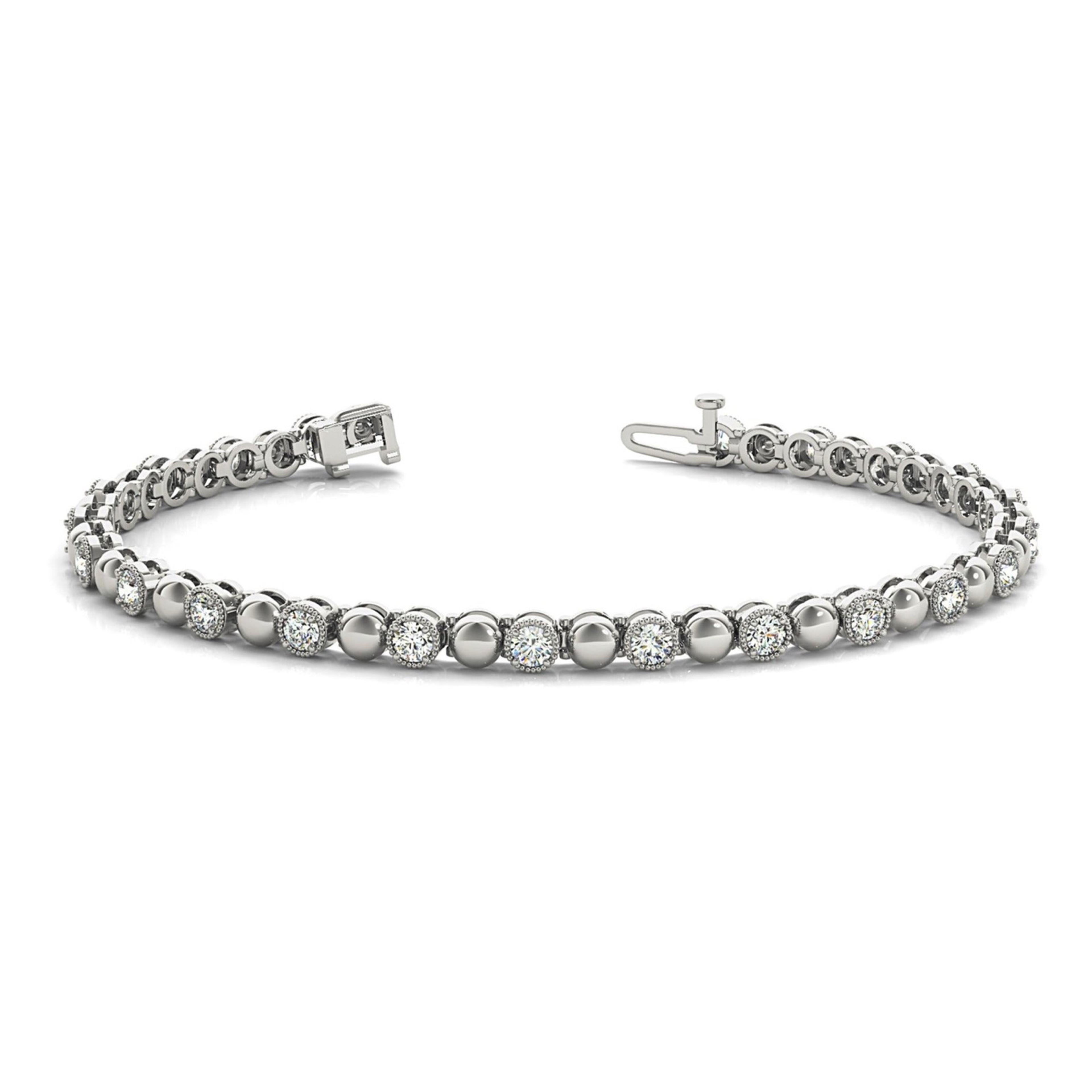 0.70 ctw Round Diamond Tennis Bracelet Milgrain & Gold Balls-VIRABYANI