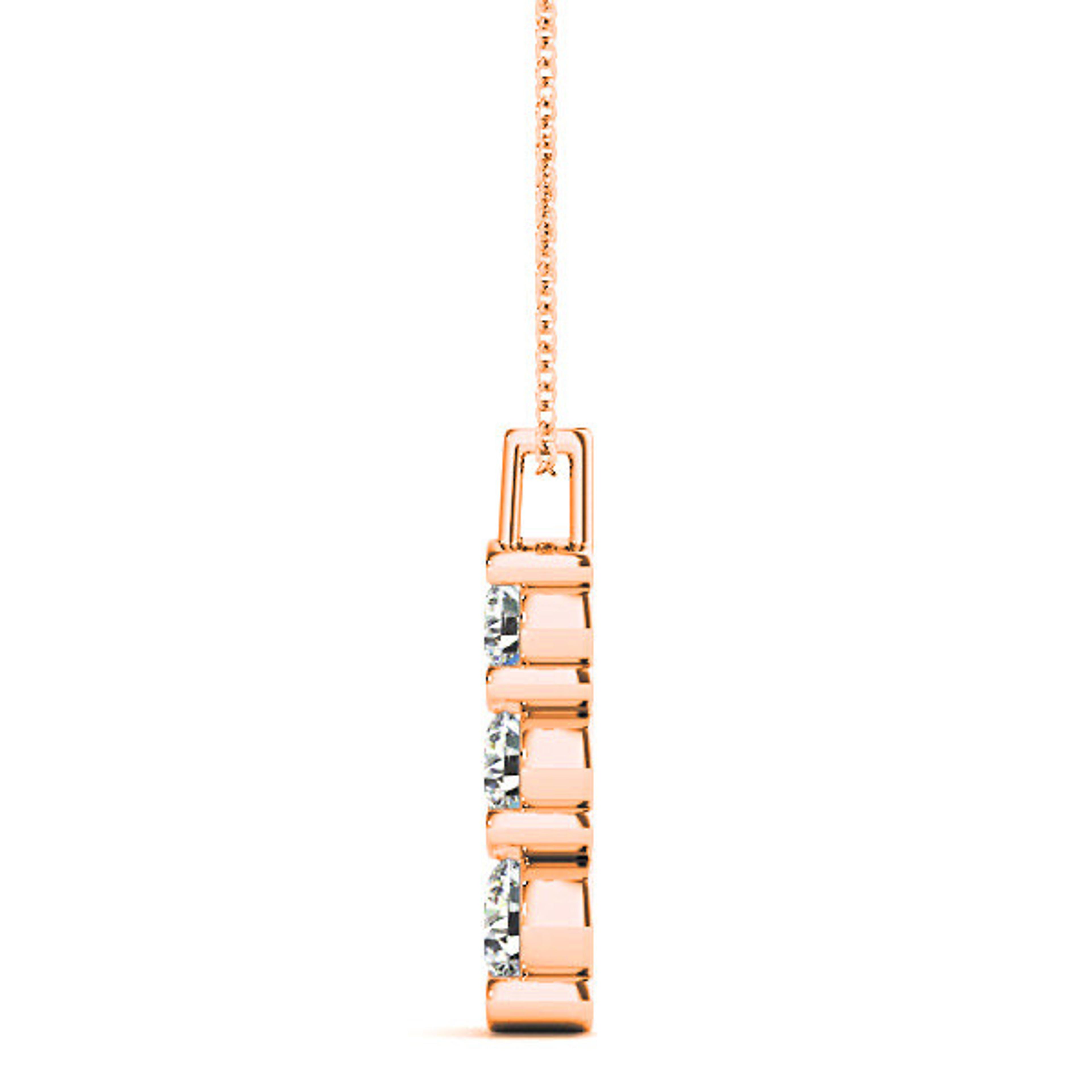 Bar Set 1.00 ctw Graduated Diamond Three Stone Necklace Pendant-VIRABYANI