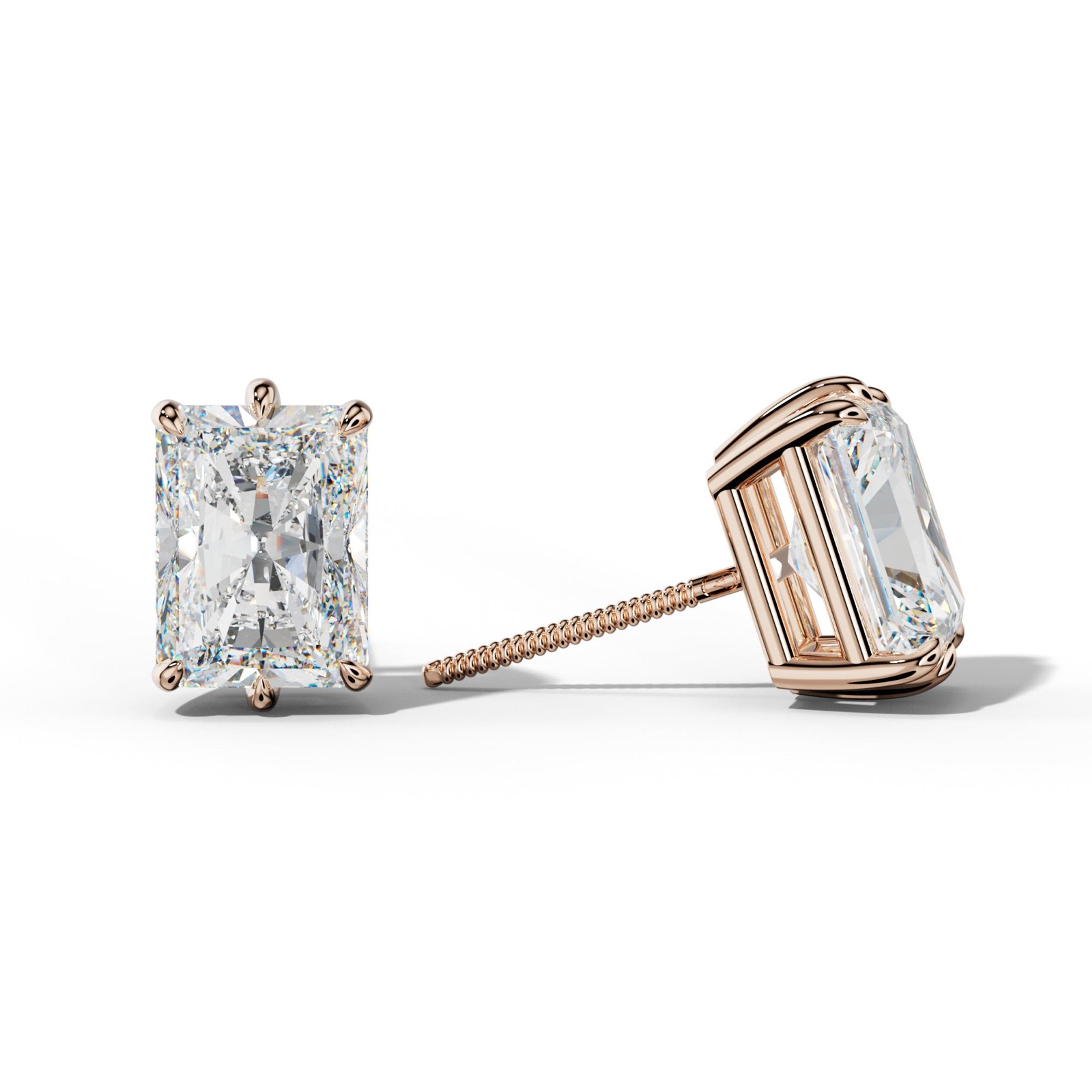 Radiant Diamond Stud Earrings With Six Prongs