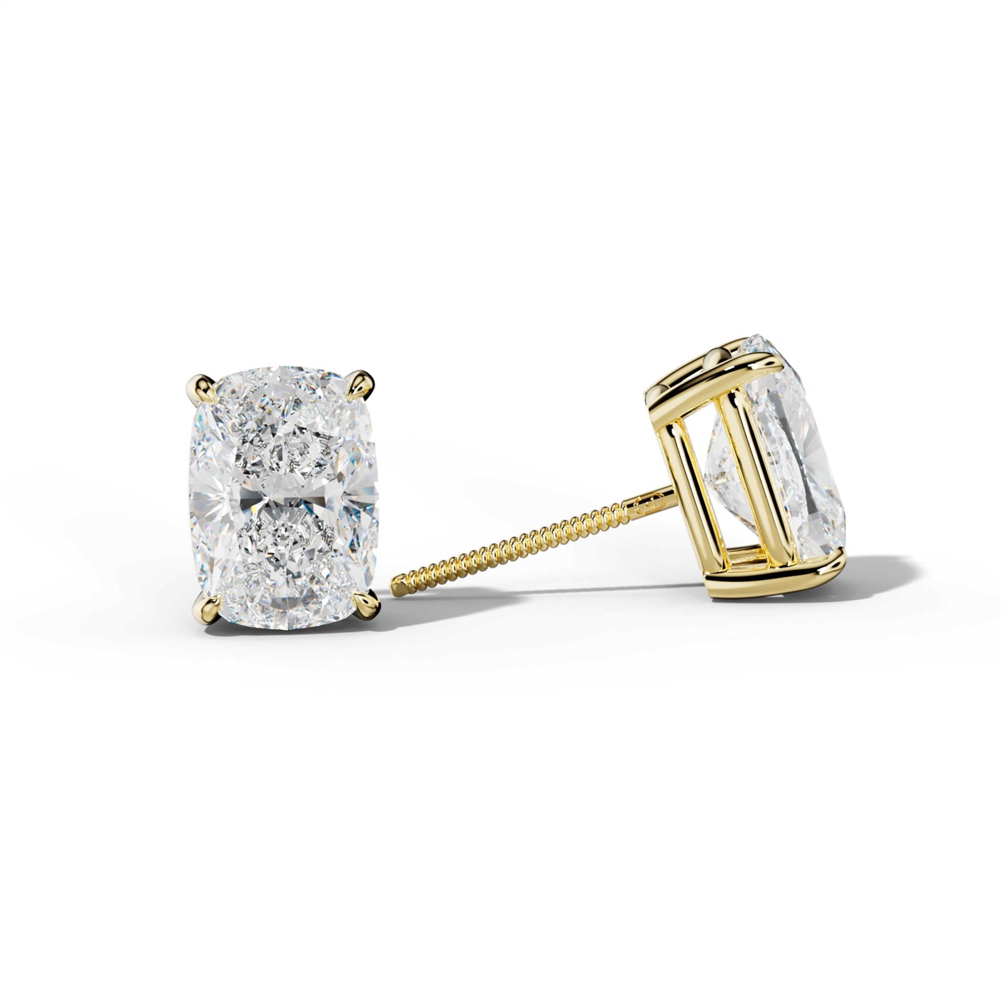 Elongated Cushion Diamond Stud Earrings With Four Claw Prongs