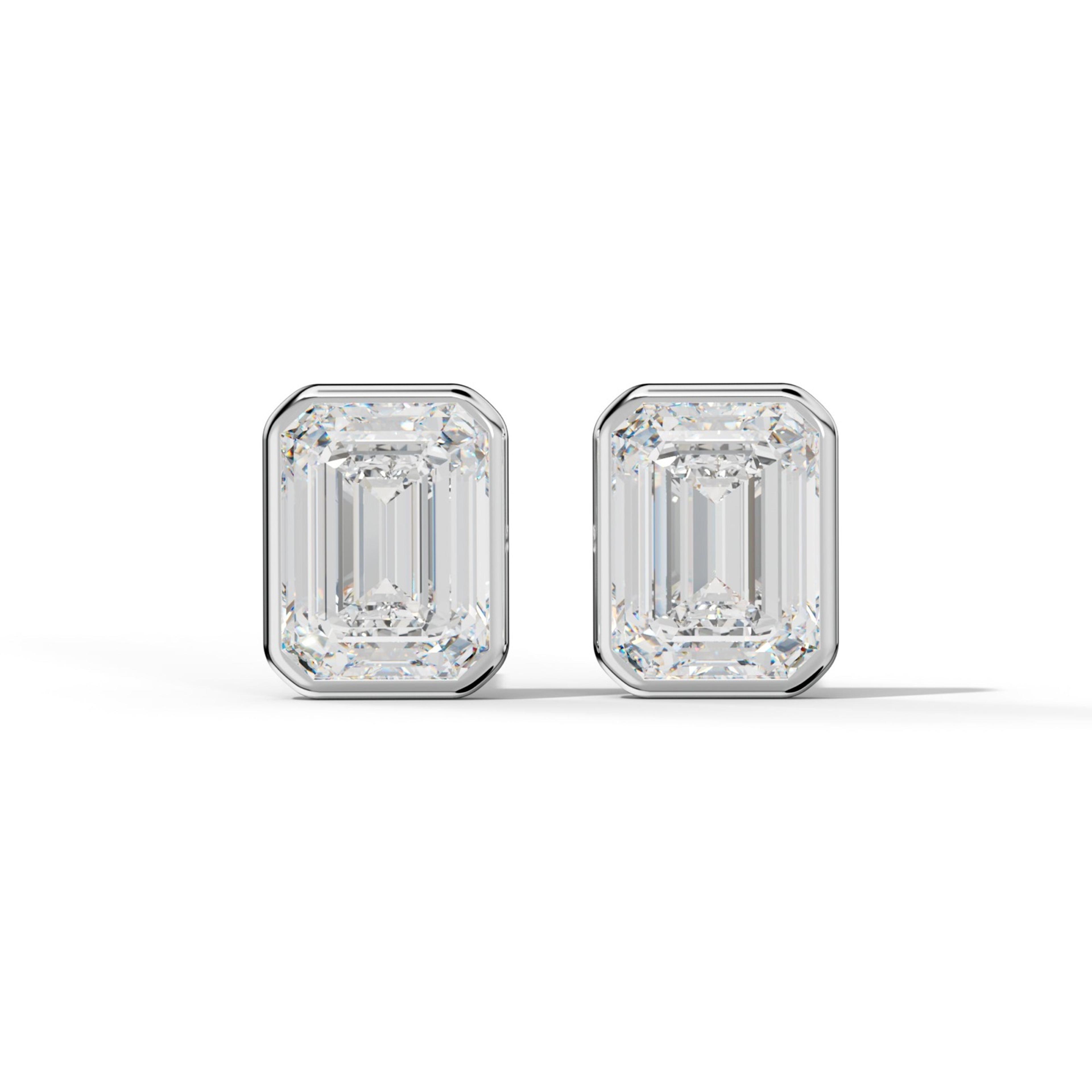 Emerald Cut Diamond Stud Earrings With Martini Bezel Set