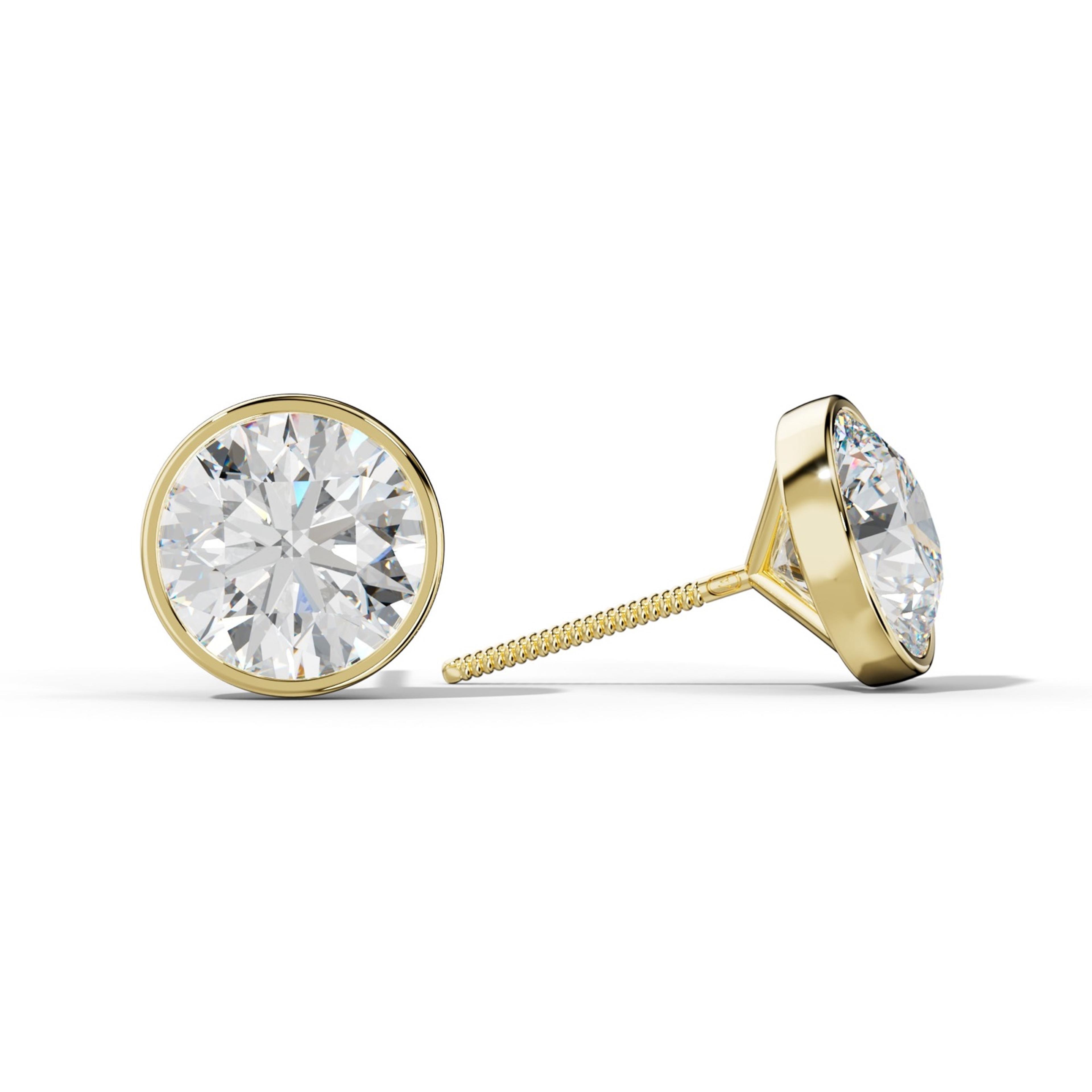 Round Diamond Stud Earrings With Martini Bezel Set