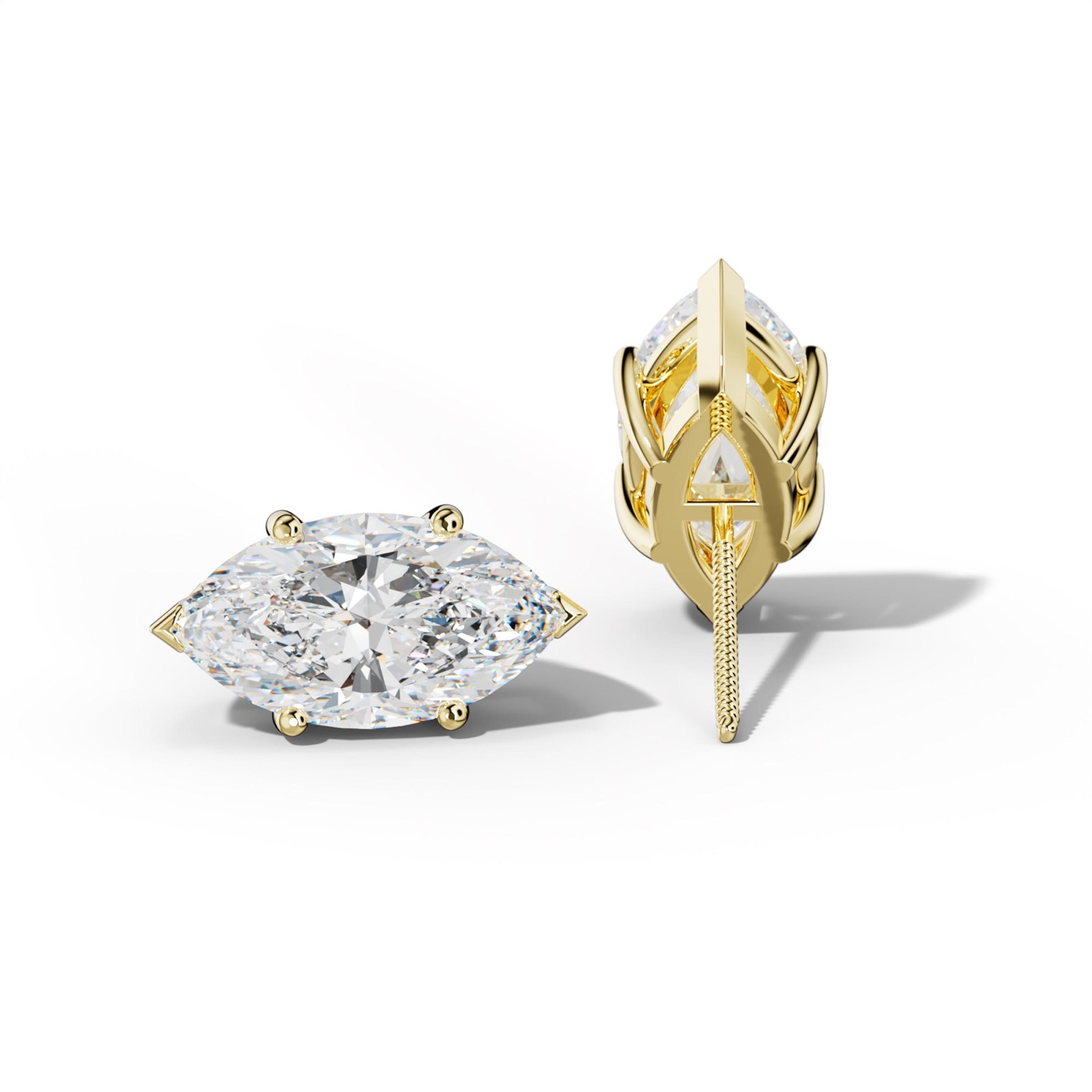 Marquise Diamond Stud Earrings With Classic And V Prongs