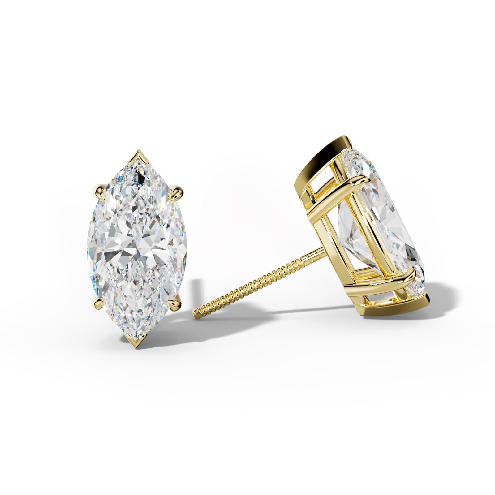 Marquise Diamond Stud Earrings With Four Claw And V Prongs