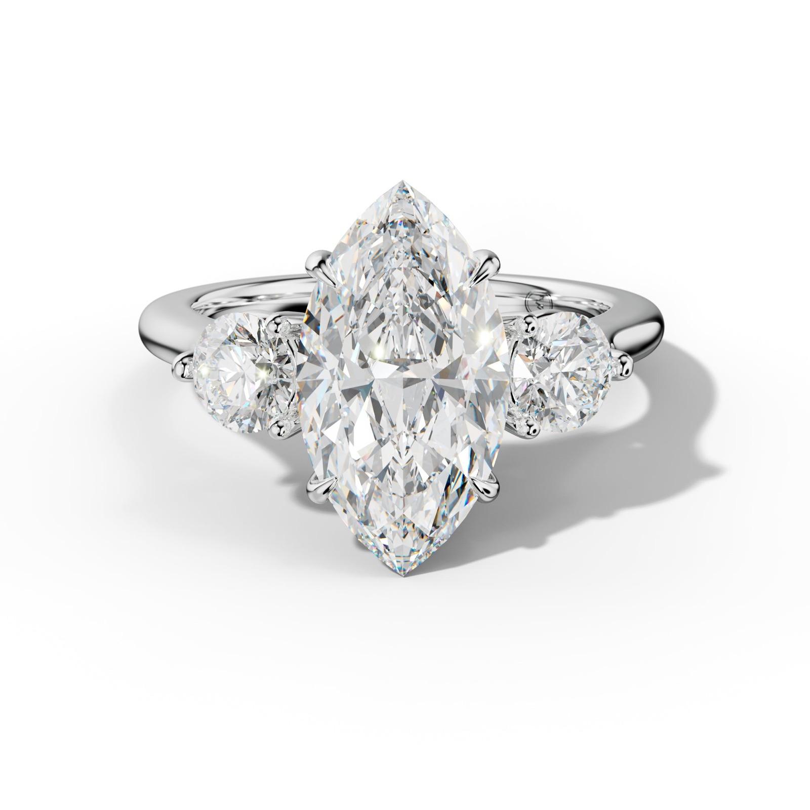 Elsa Marquise Center Round Side Diamond Engagement Ring